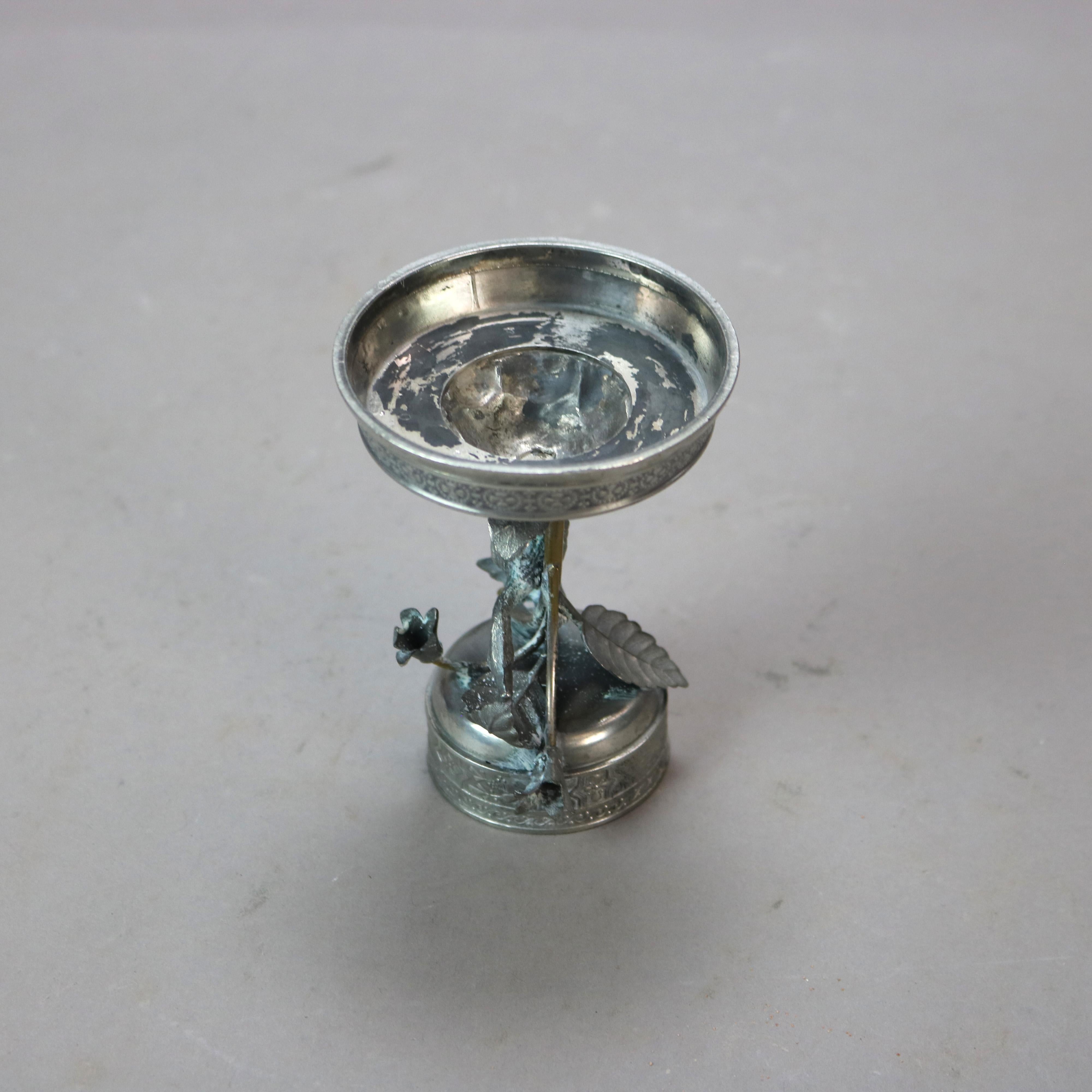 Pair Antique Aesthetic Movement Silver Plated Figural Heron Candleholders c1890 4