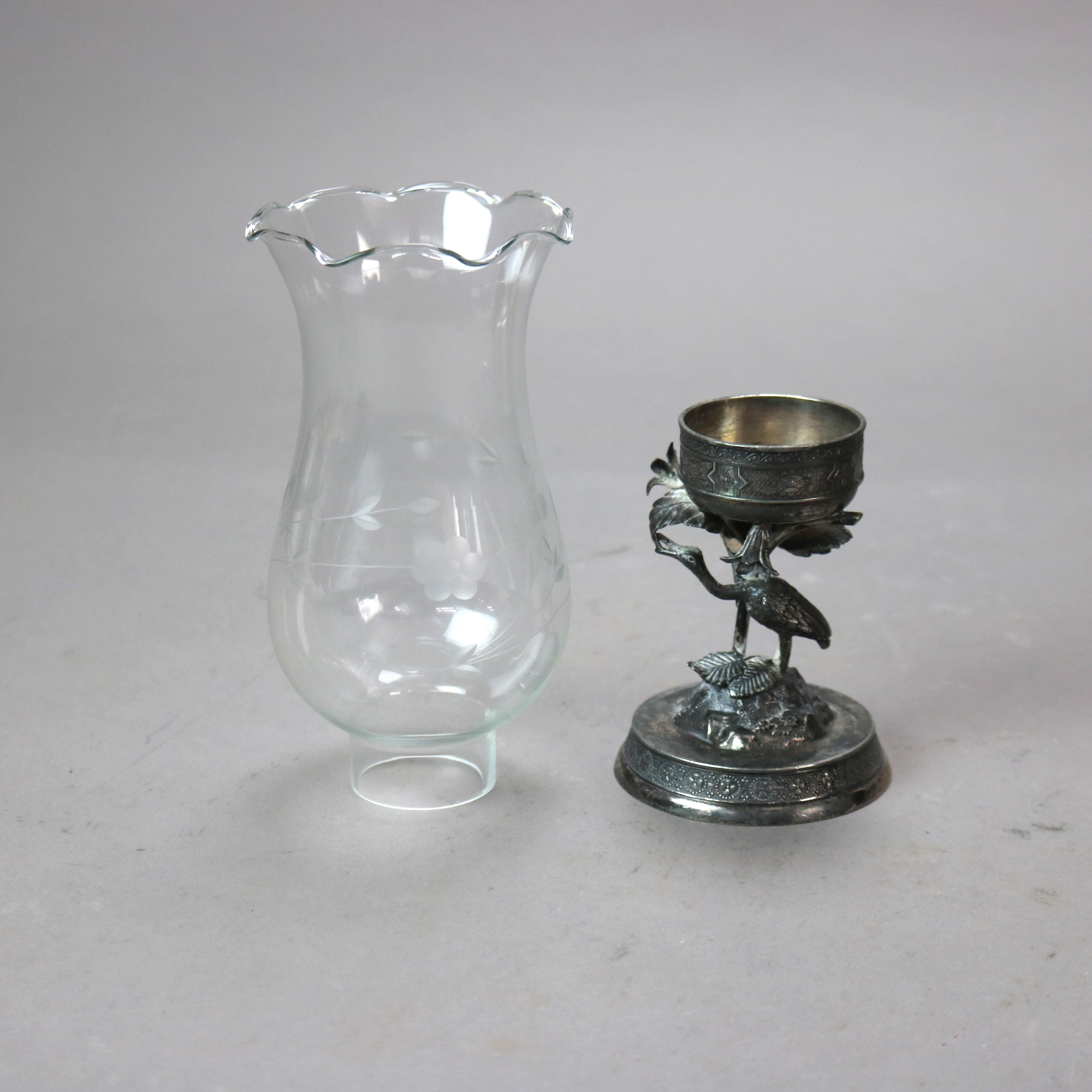 Pair Antique Aesthetic Movement Silver Plated Figural Heron Candleholders c1890 5