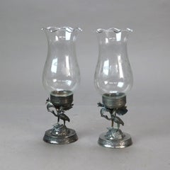 Pair Antique Aesthetic Movement Silver Plated Figural Heron Candleholders c1890