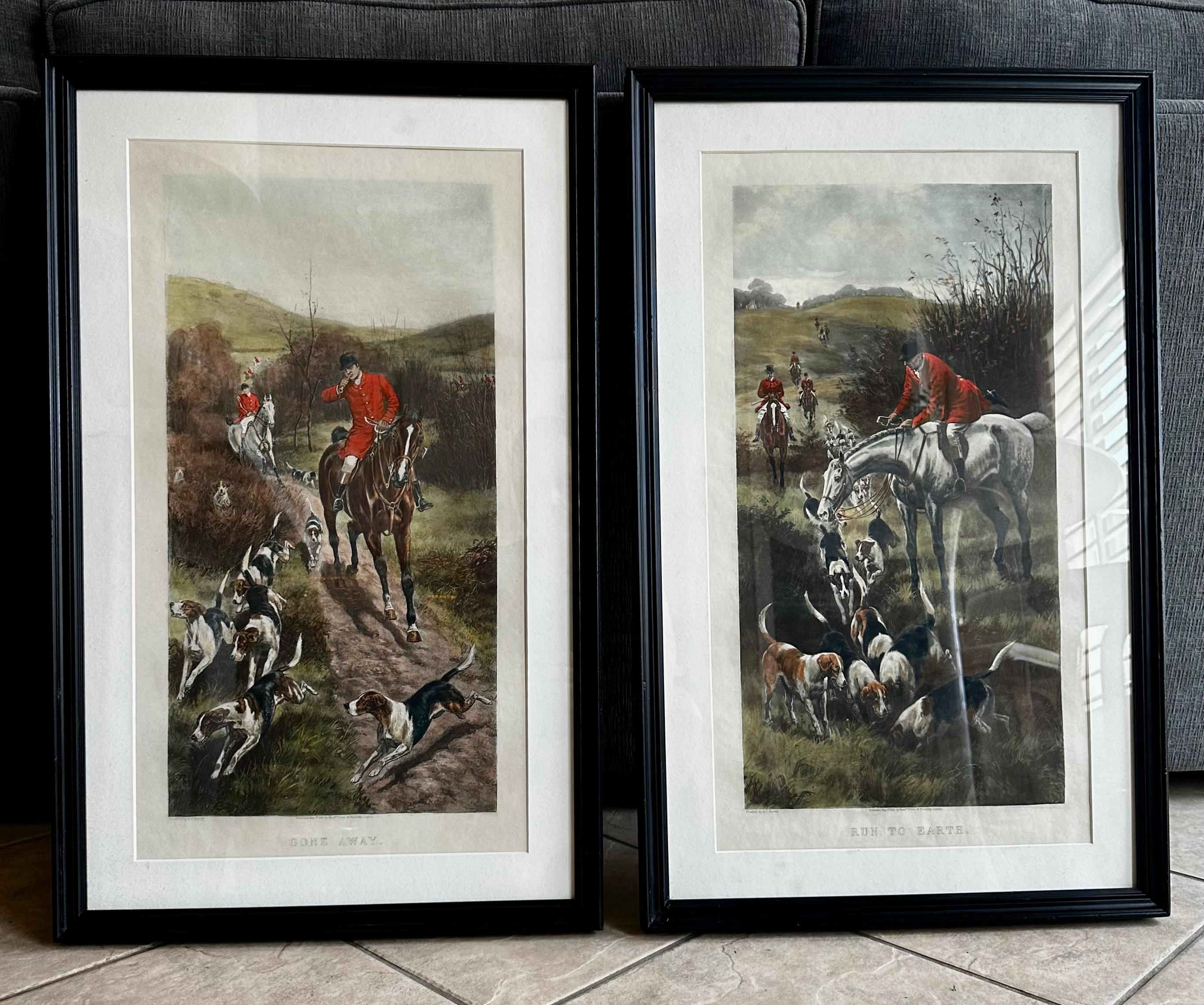 Paar antike Alfred Charles Havell Fuchs- Jagd-Stiche, gerahmt im Zustand „Gut“ im Angebot in Palm Springs, CA