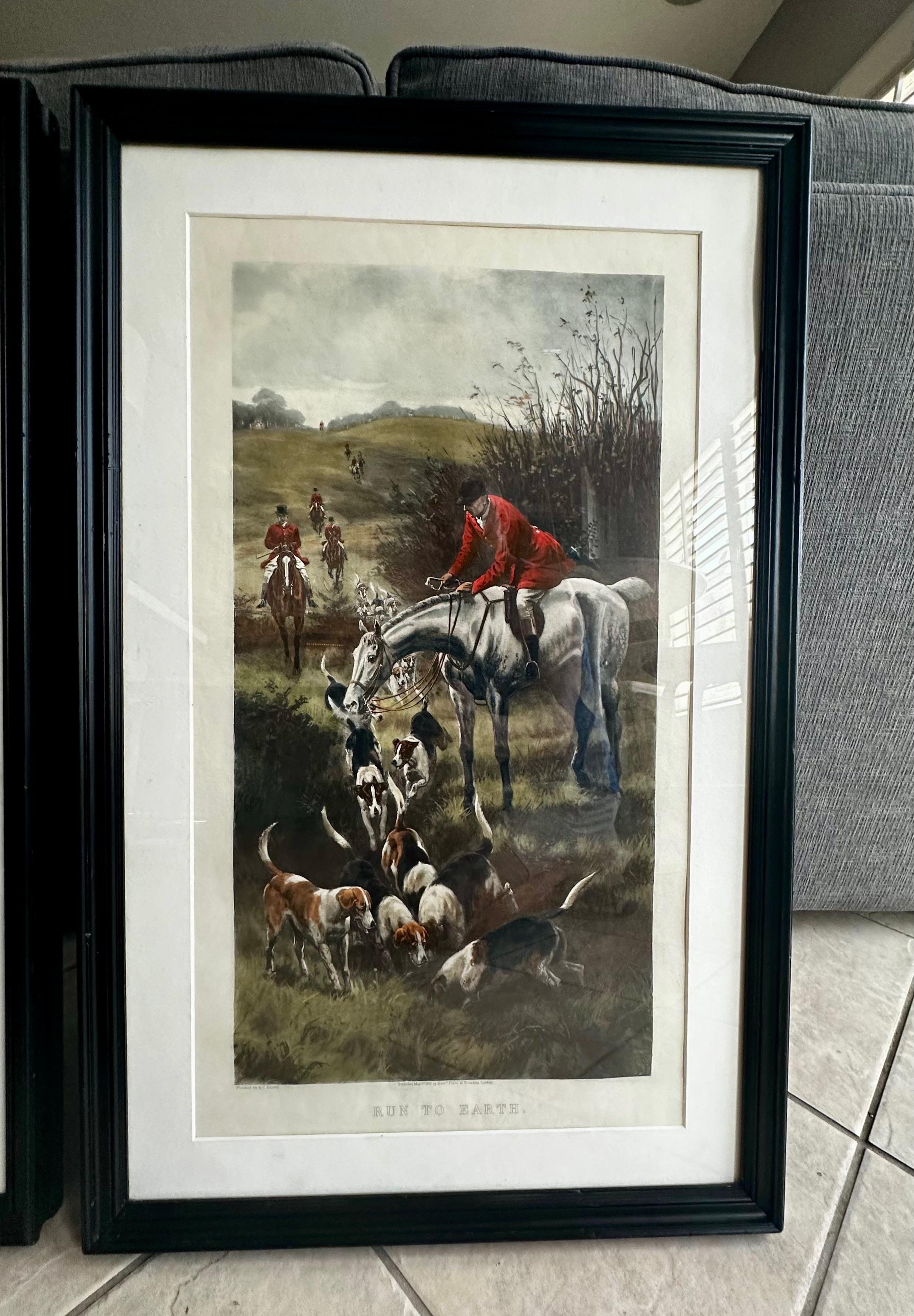 Paar antike Alfred Charles Havell Fuchs- Jagd-Stiche, gerahmt (Holz) im Angebot