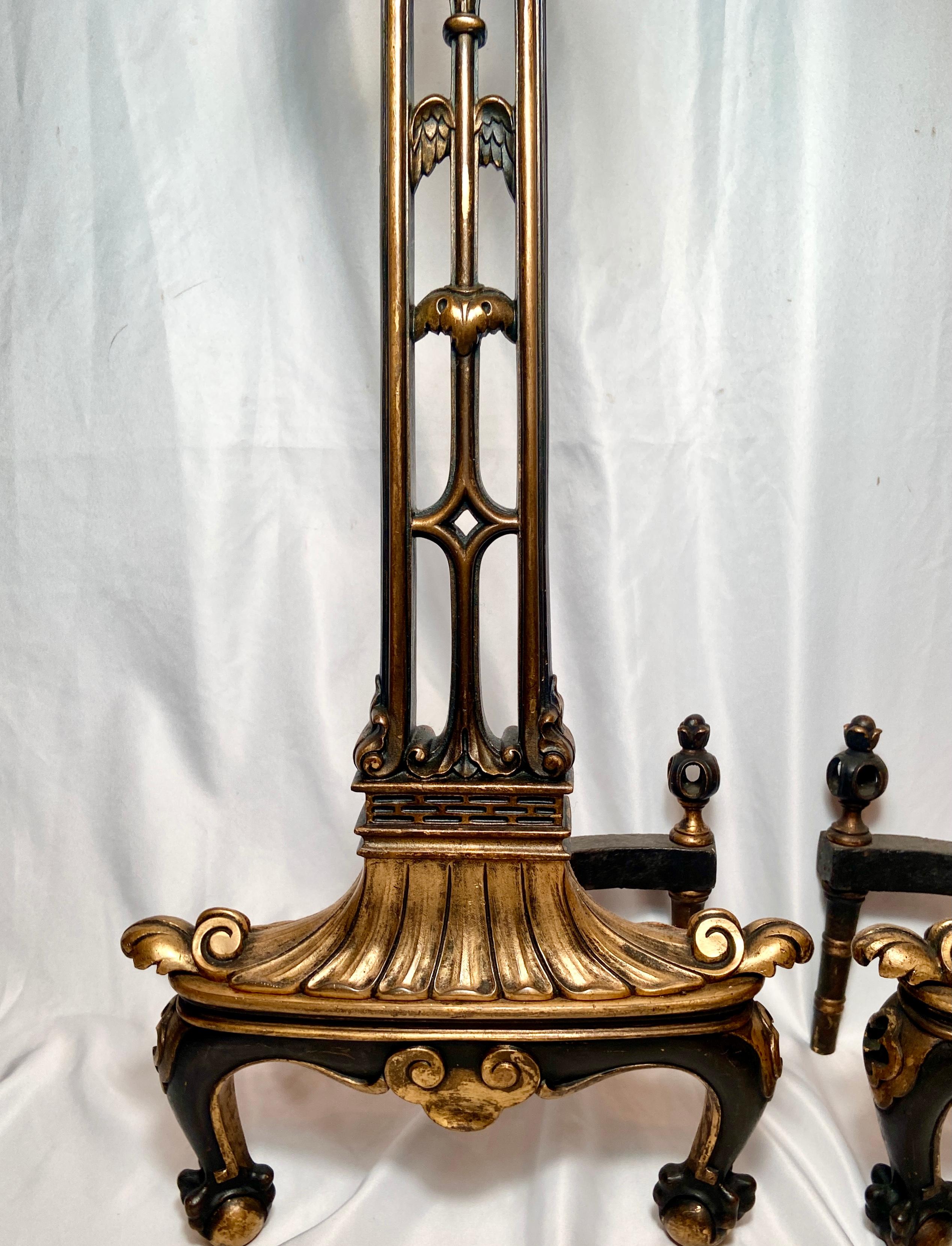 Pair Antique American Art Nouveau Bronze Andirons by Caldwell & Co N.Y., Ca 1910 For Sale 1