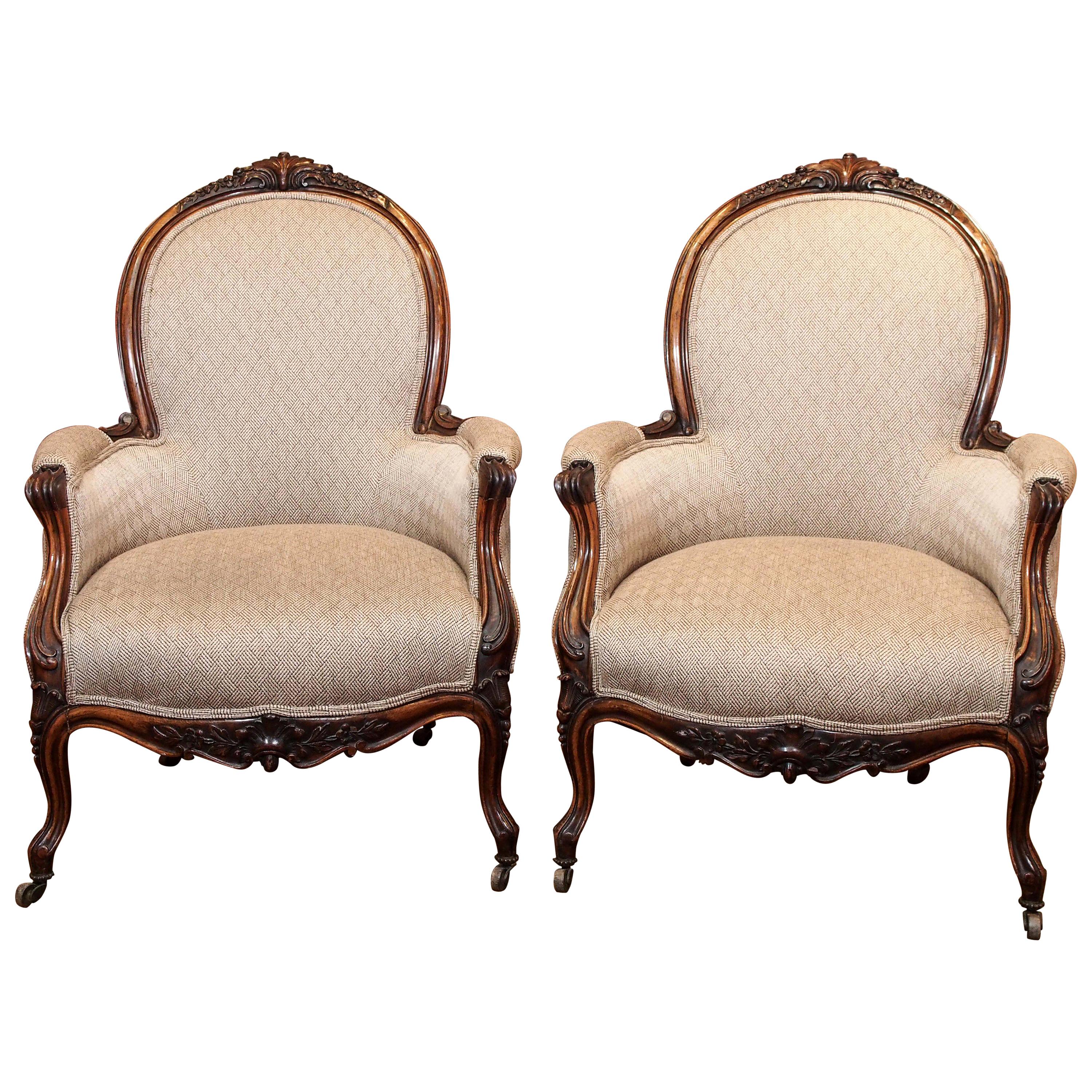 Pair of Antique American Bergeres For Sale