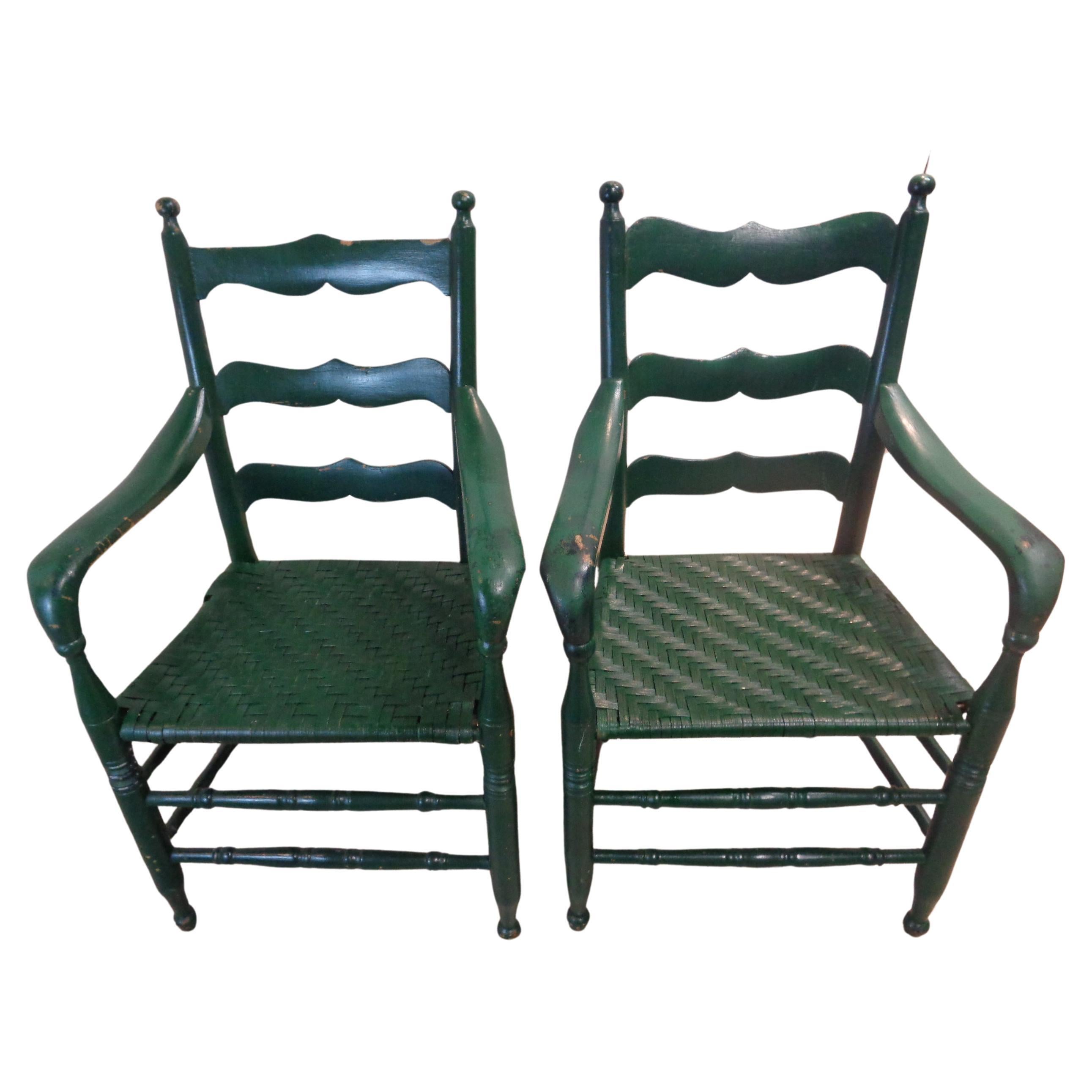 Hand-Woven  Antique American Country Painted Armchairs For Sale