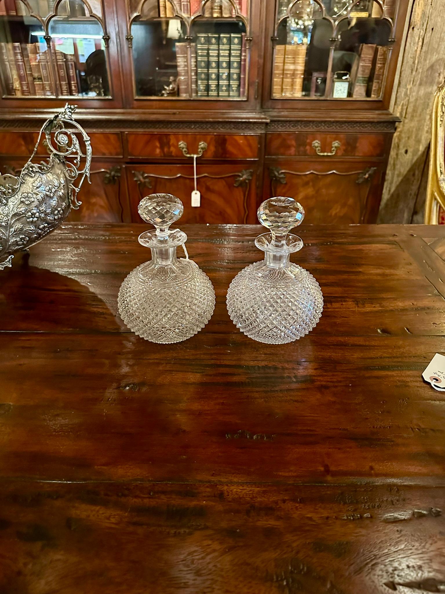 Pair Antique American Cut Crystal Perfume Bottles, Circa 1860. For Sale 3