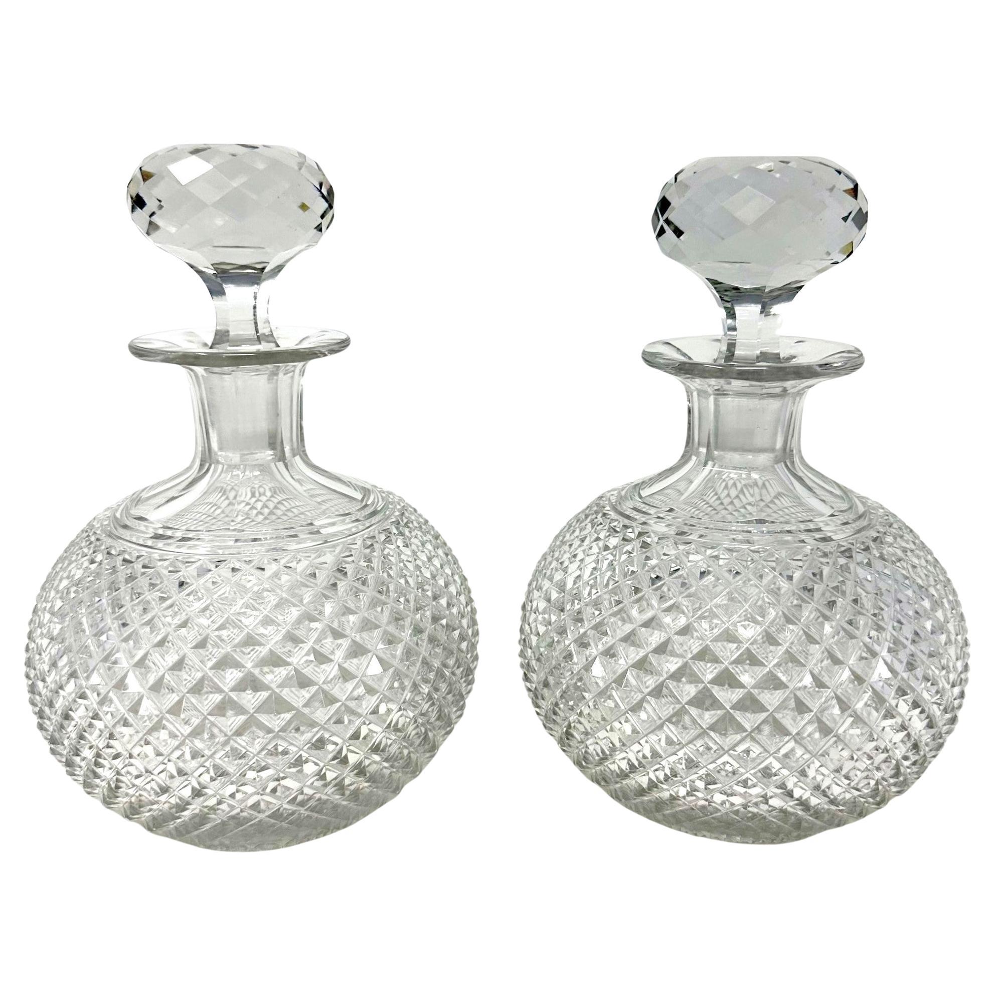 Pair Antique American Cut Crystal Perfume Bottles, Circa 1860. For Sale