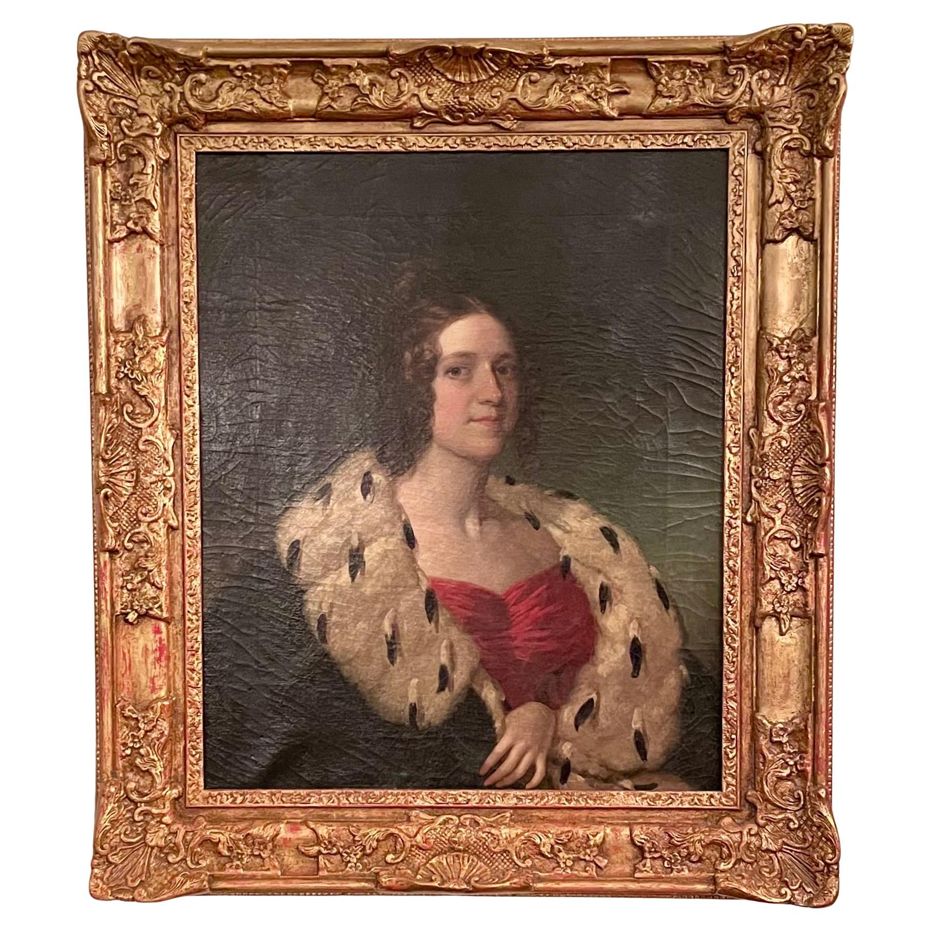 Pair Antique American Framed Oil on Canvas Portrait Paintings, Circa 1840.
Portraits of Catherine Margaret James (1820-1854) & Colonel Robert Emmet Temple
West Point, Army
Albany, NY