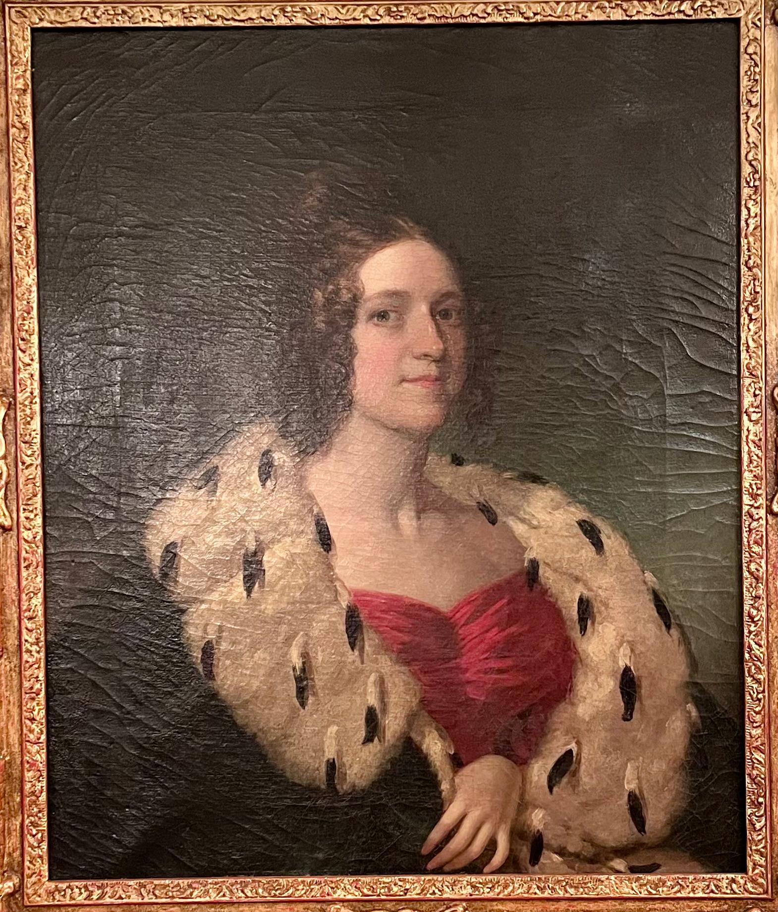 19th Century Pair Antique American Framed Oil on Canvas Portrait Paintings, Circa 1840. For Sale