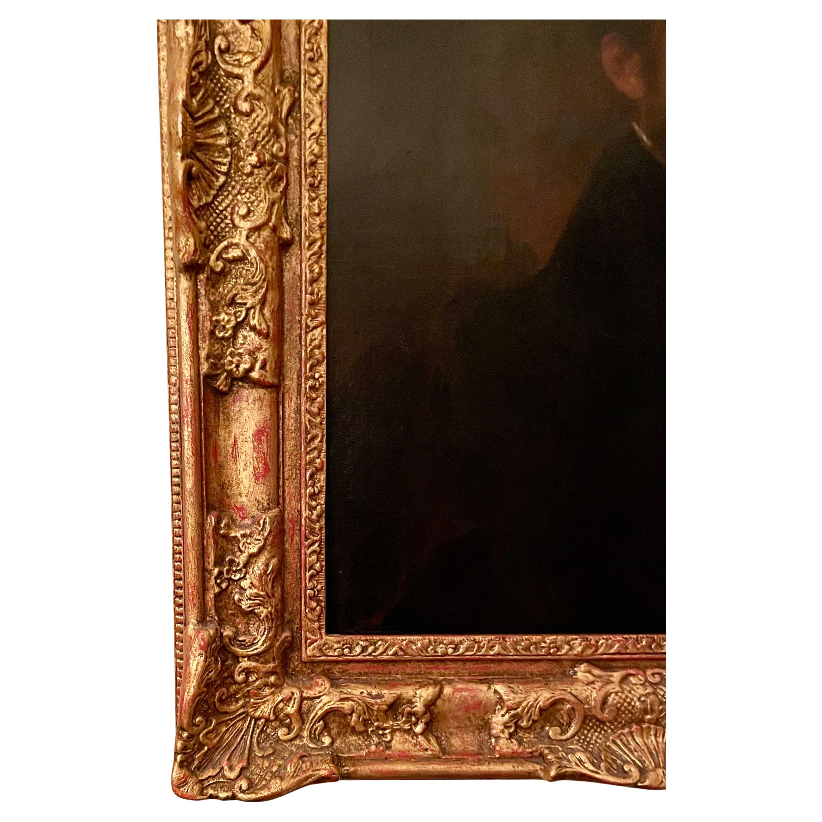 Pair Antique American Framed Oil on Canvas Portrait Paintings, Circa 1840. For Sale 2