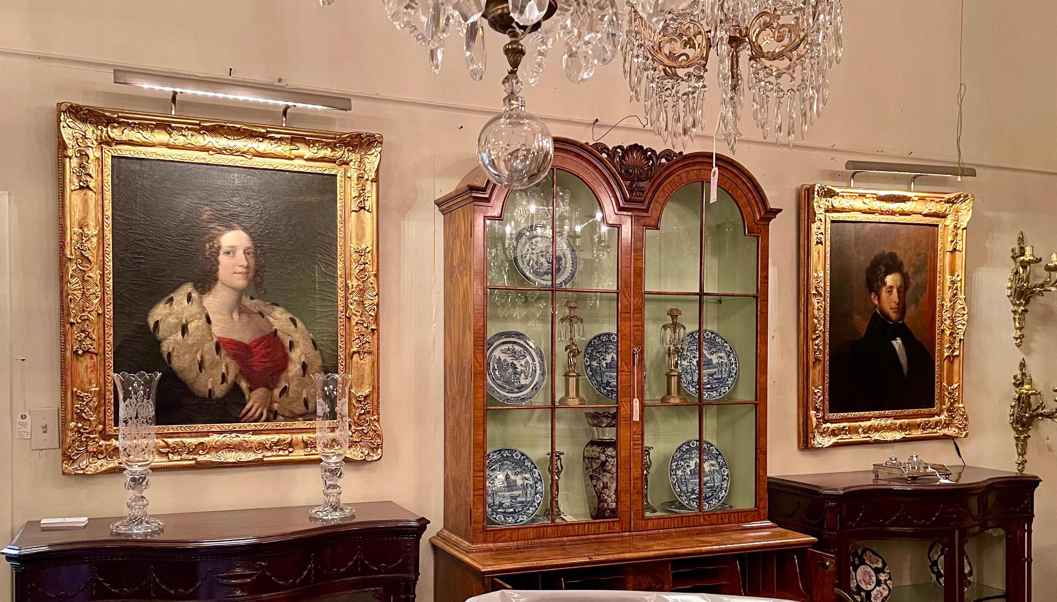 Pair Antique American Framed Oil on Canvas Portrait Paintings, Circa 1840. For Sale 4