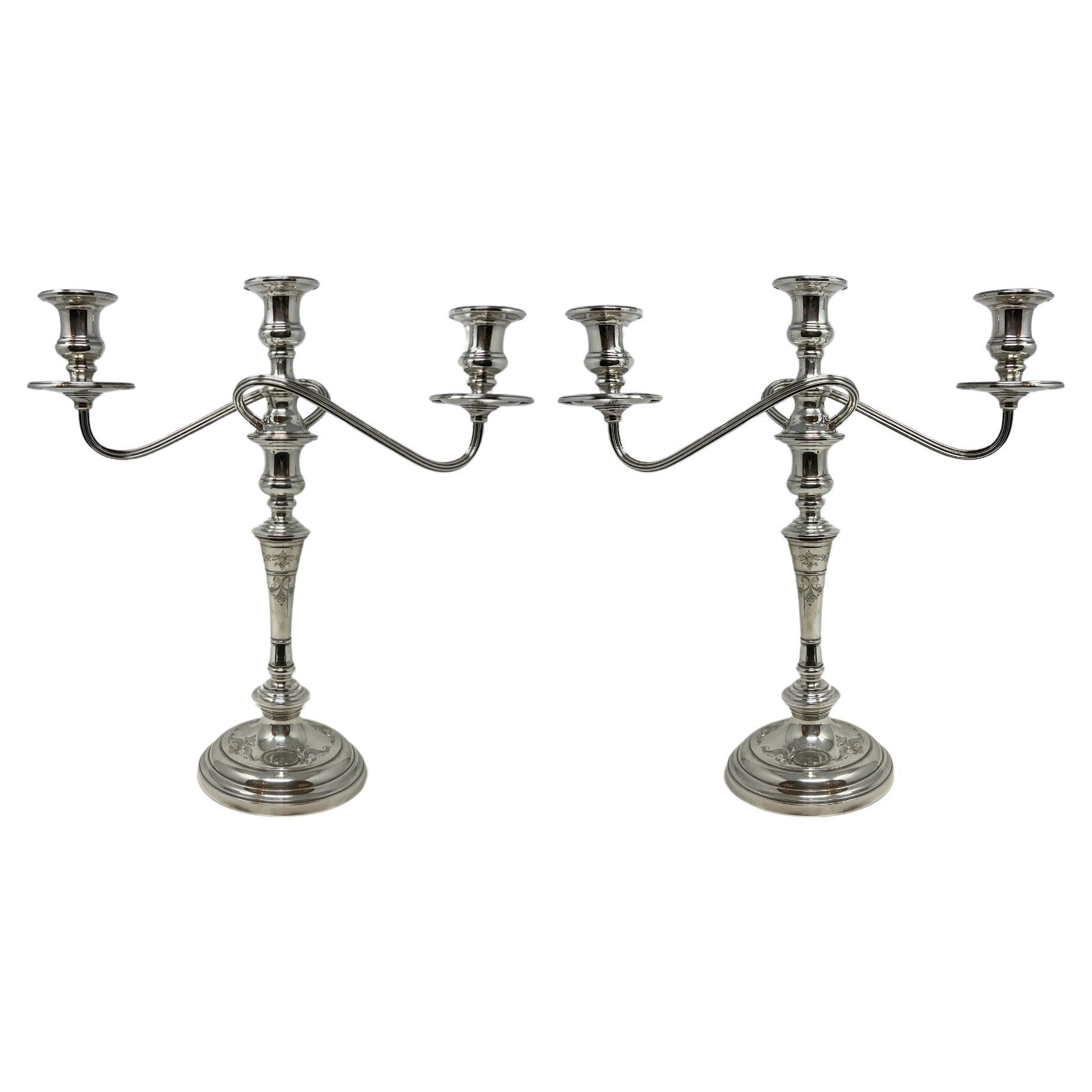 Pair Antique American Kirk & Son Sterling Silver Convertible Candelabra Ca. 1910