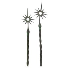 Pair Antique American Sunburst Top Lightning Rods, Circa 1870