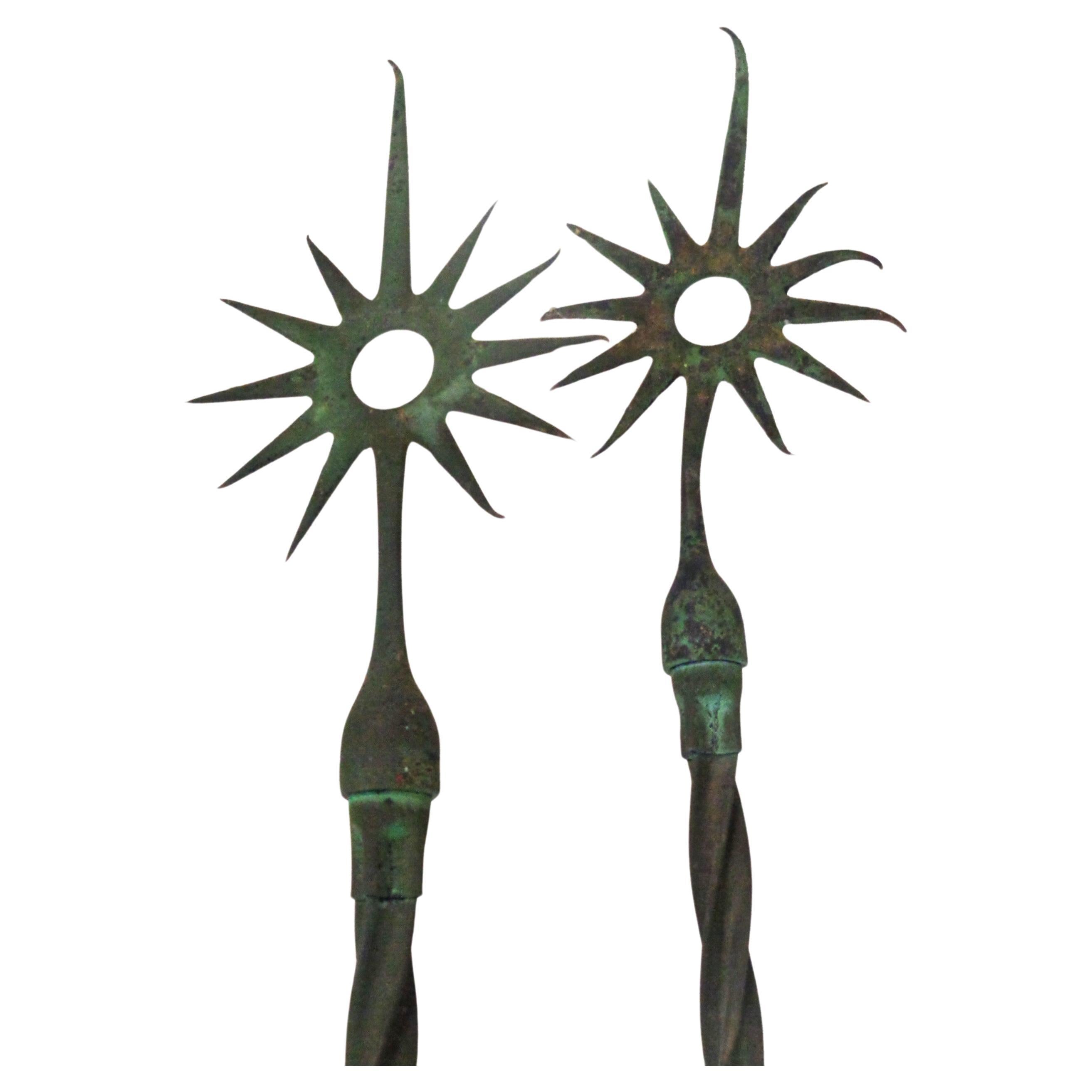 Hand-Crafted Pair Antique American Sunburst Top Lightning Rods, Circa 1870 For Sale