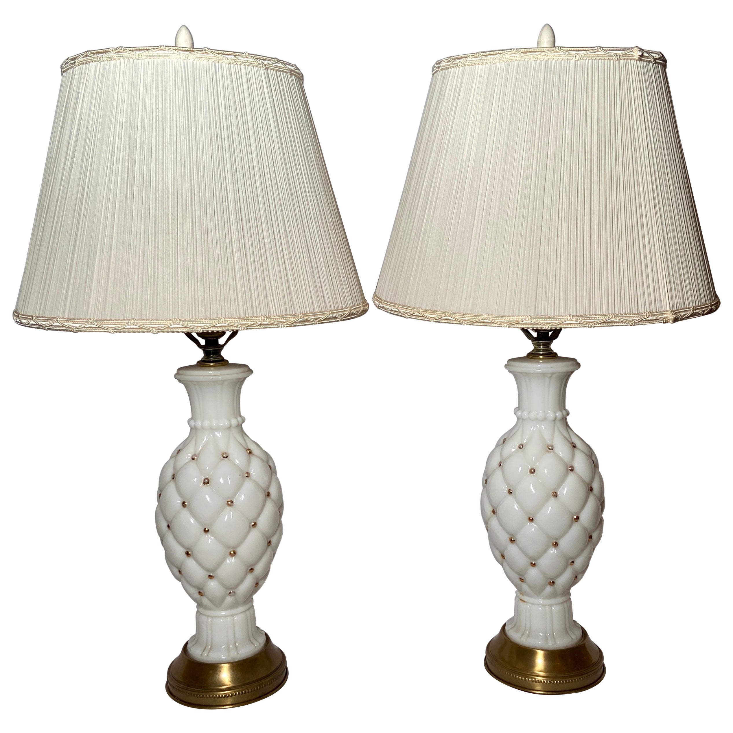 Pair Antique American "Milk Glass" Lamps, circa 1910-1920