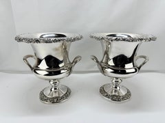Pair, Antique American Silverplate Repousse Trophy Cup, Champagne or Ice Bucket