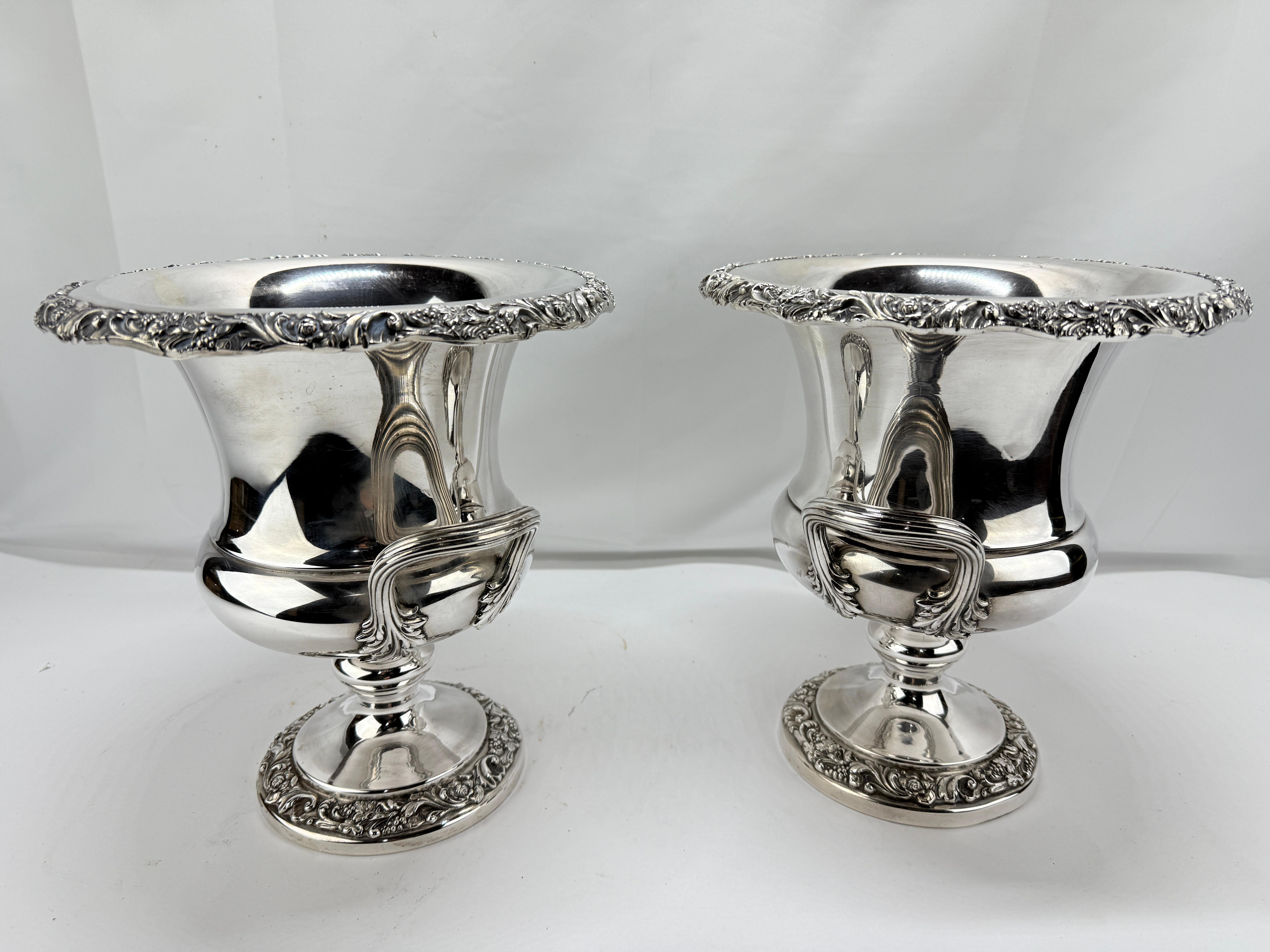 Art Deco Pair, Antique American Silverplate Repousse Trophy Cup, Champagne or Ice Bucket