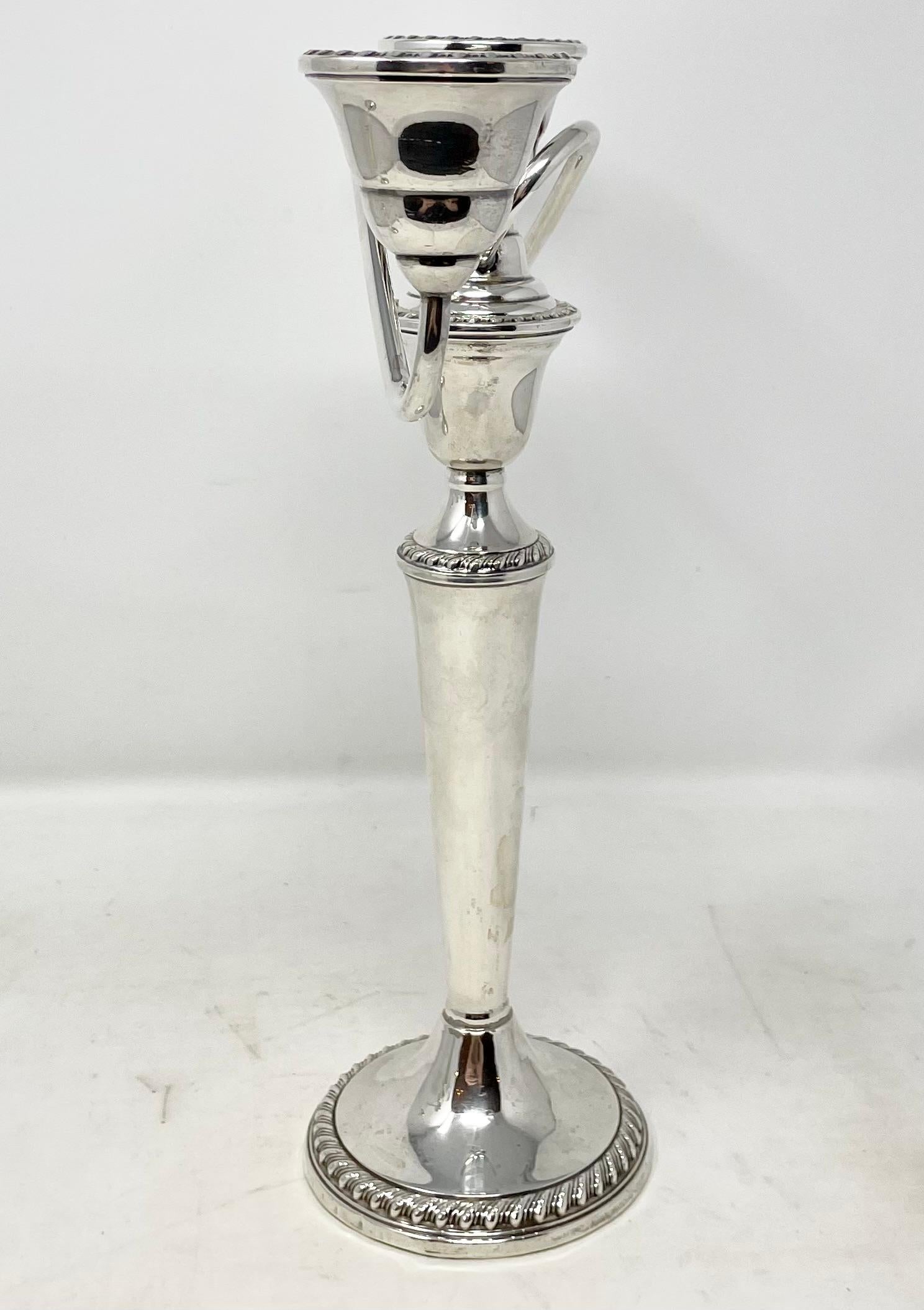 Coppia di antichi candelabri americani in argento 925 con marchio 