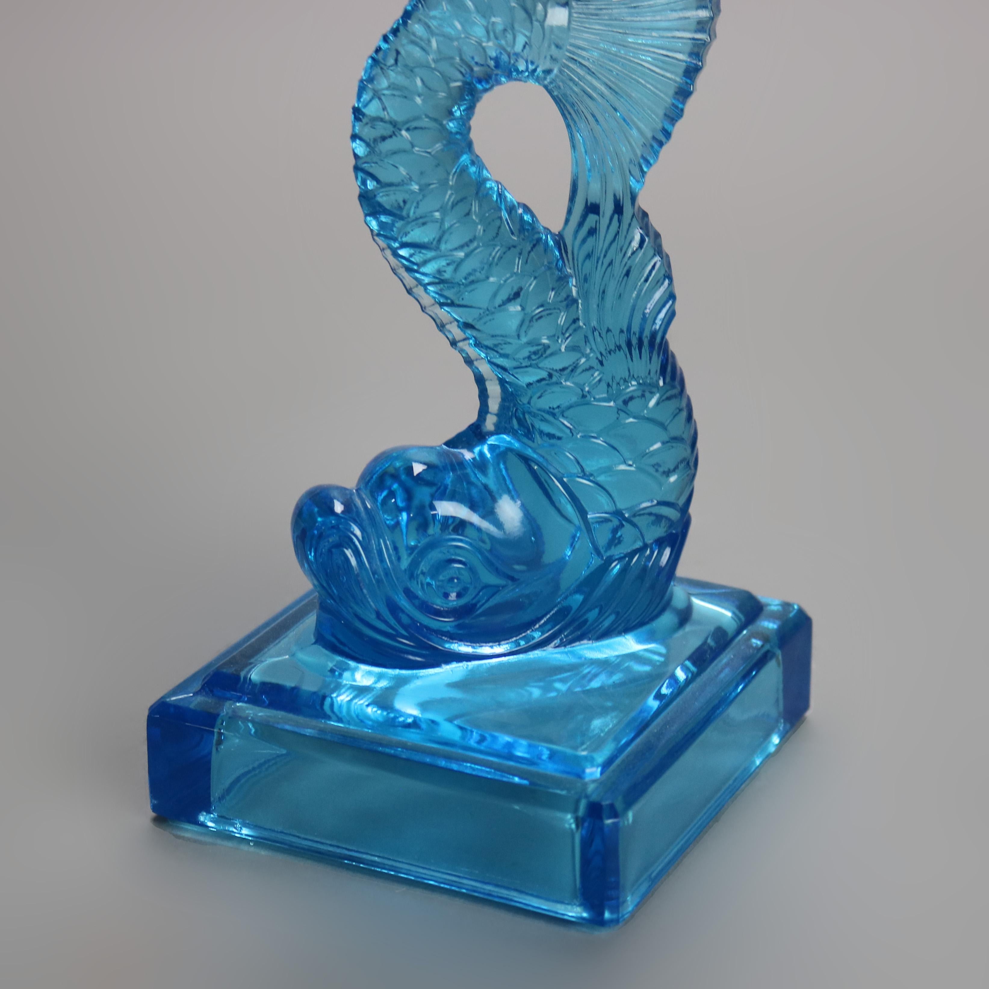 Pair Antique Aqua Figural Fish MMA Sandwich Glass Candlesticks 20thC 2