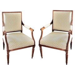 Pair Used Armchairs Louis XVI Fauteuils in Walnut Dining Entrance Side Chairs
