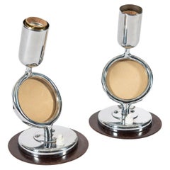 Pareja de Lámparas de Mesa Antiguas Art Decó Bauhaus con Insertos de Cristal para Fotos