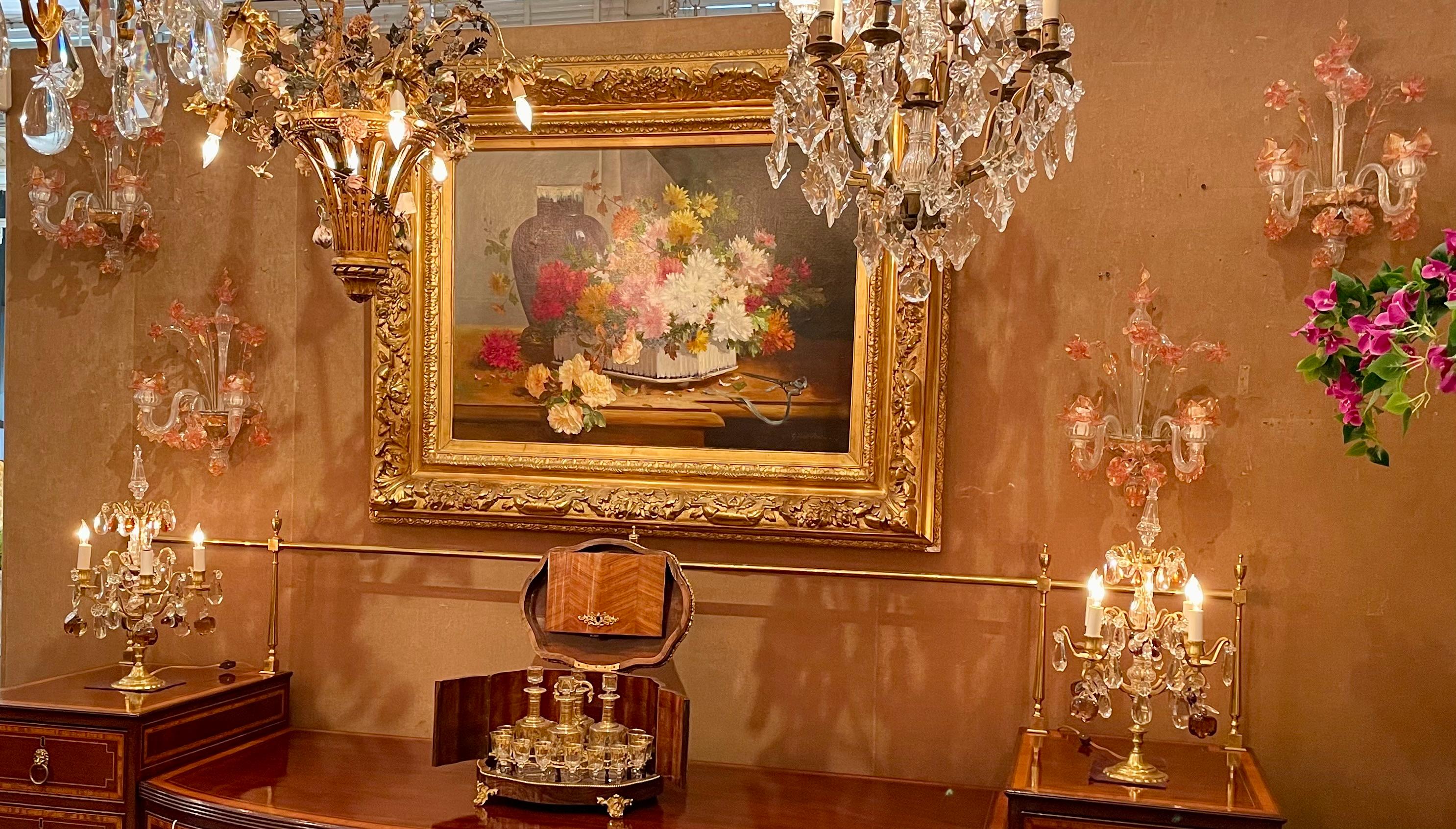 Pair Antique Art Deco Era Pink and Peach Murano Glass Wall Sconces, Circa 1920's For Sale 5