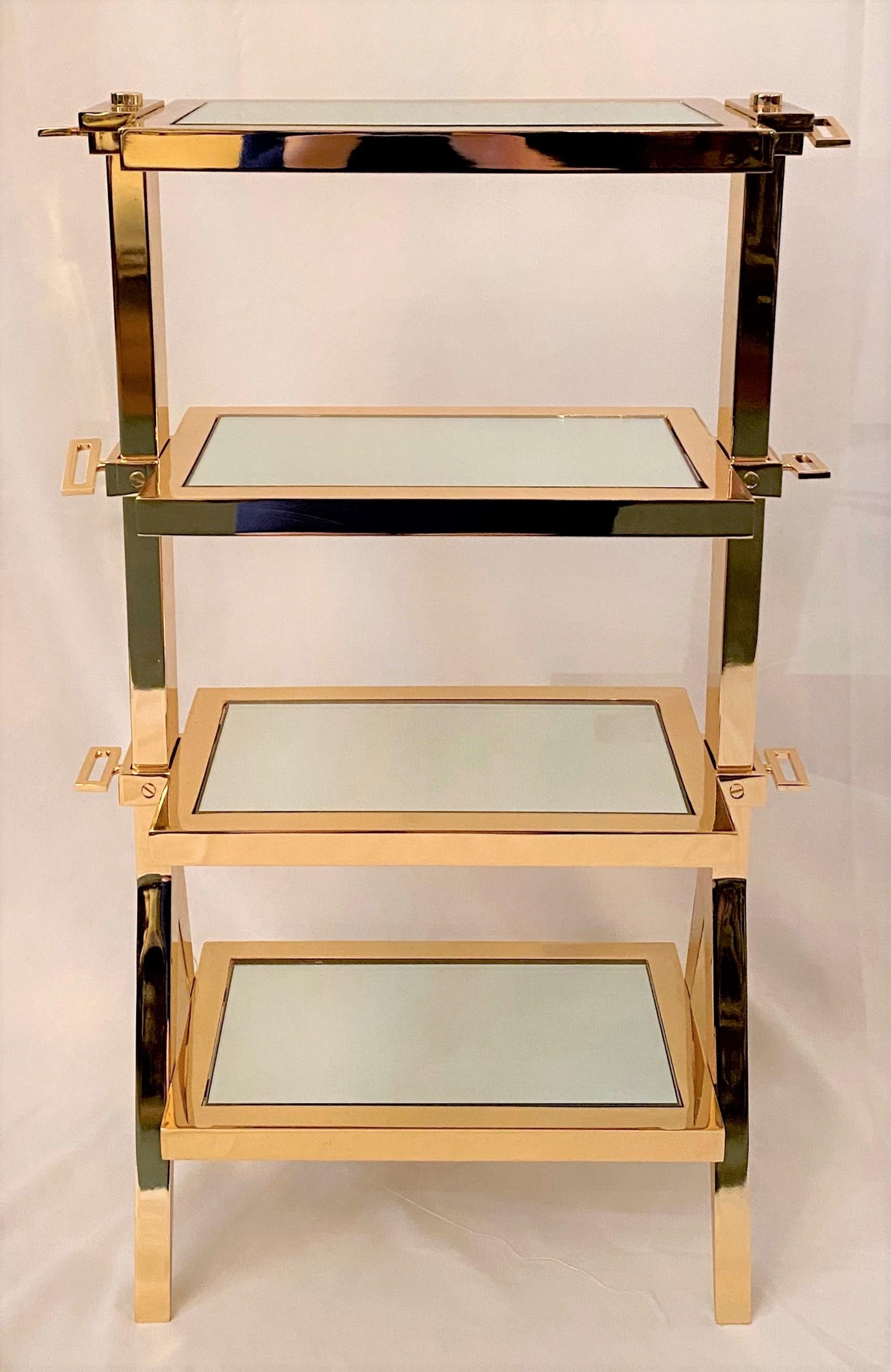 English Pair of Antique Art Deco Gold-Plated and Mirrored End Tables, circa 1940-1950
