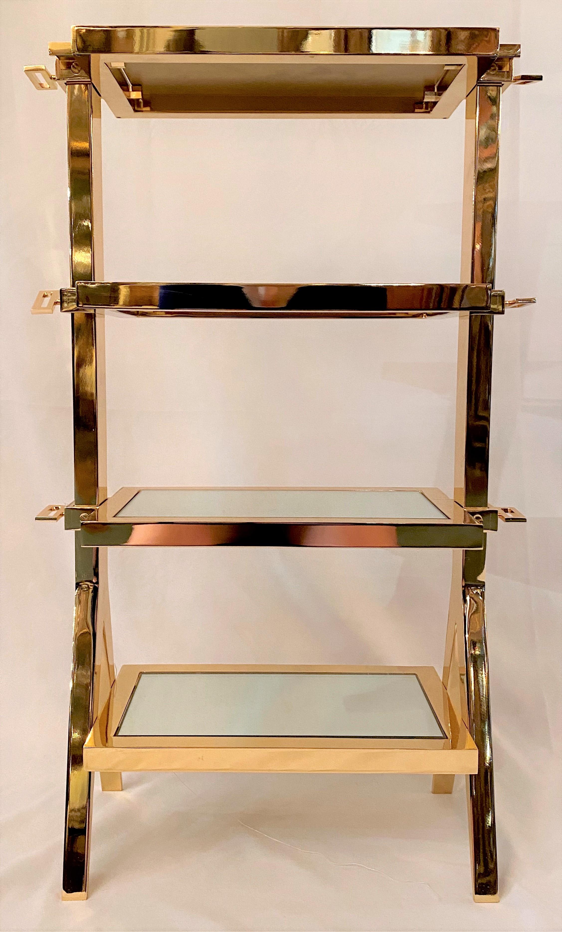 Pair of Antique Art Deco Gold-Plated and Mirrored End Tables, circa 1940-1950 In Good Condition In New Orleans, LA