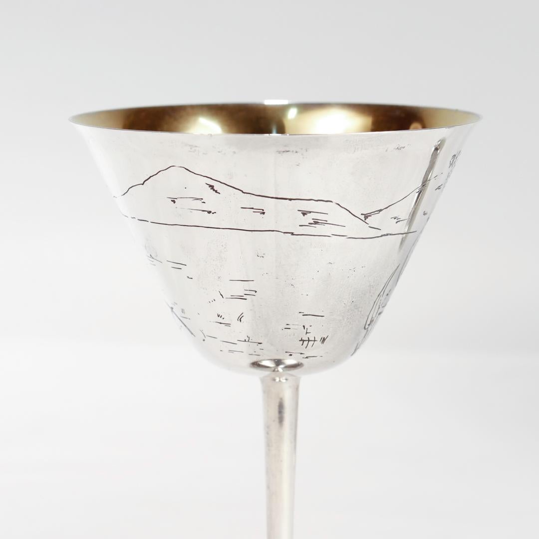 Pair Antique Art Deco Gorham Sterling Silver Japonisme Martini-Cocktail Glasses For Sale 6