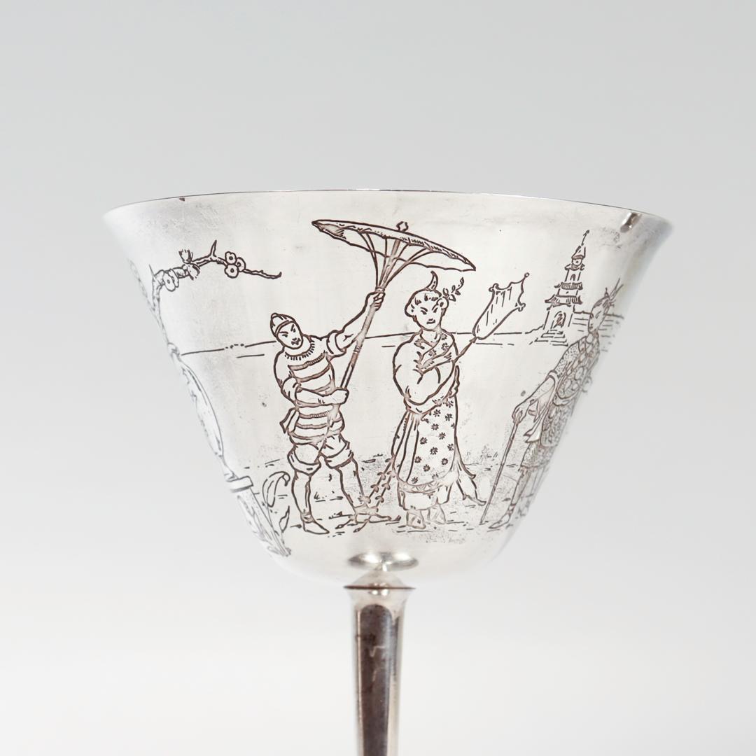 Pareja de Copas de Martini-Cóctel Antiguas Art Decó Gorham de Plata de Ley Japonisme en venta 6
