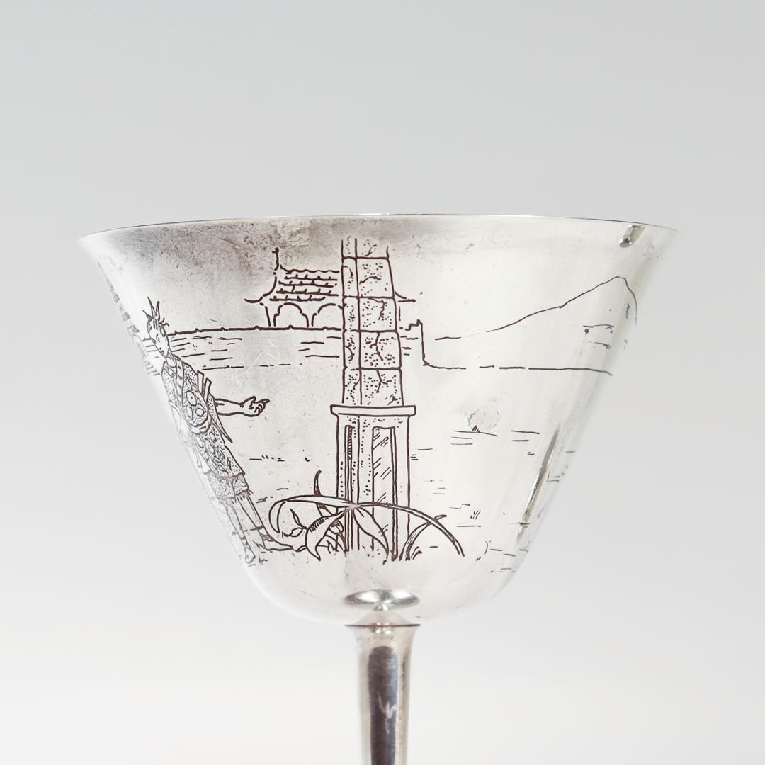 Paire de verres à queue de Martini Art Déco Gorham Sterling Silver Japonisme en vente 9