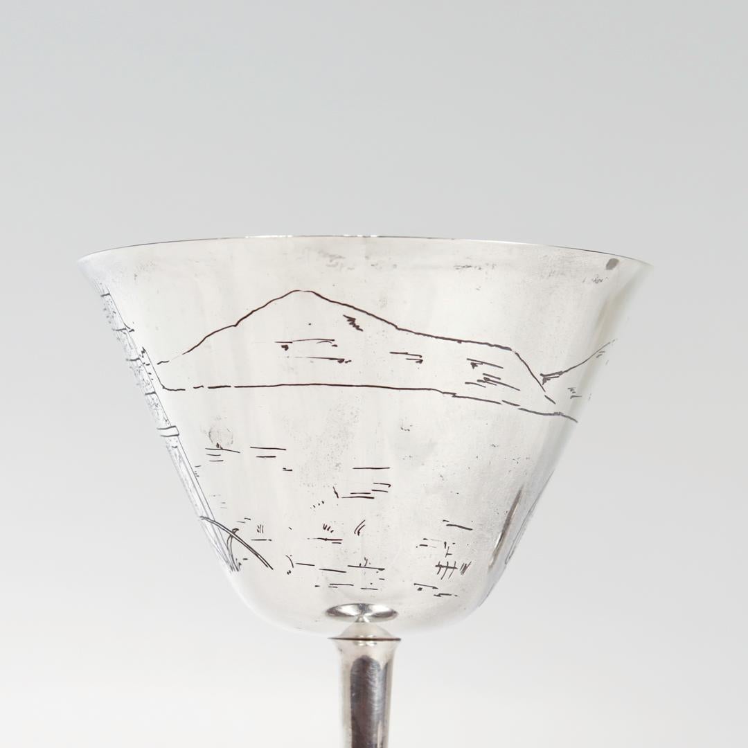 Pair Antique Art Deco Gorham Sterling Silver Japonisme Martini-Cocktail Glasses For Sale 11