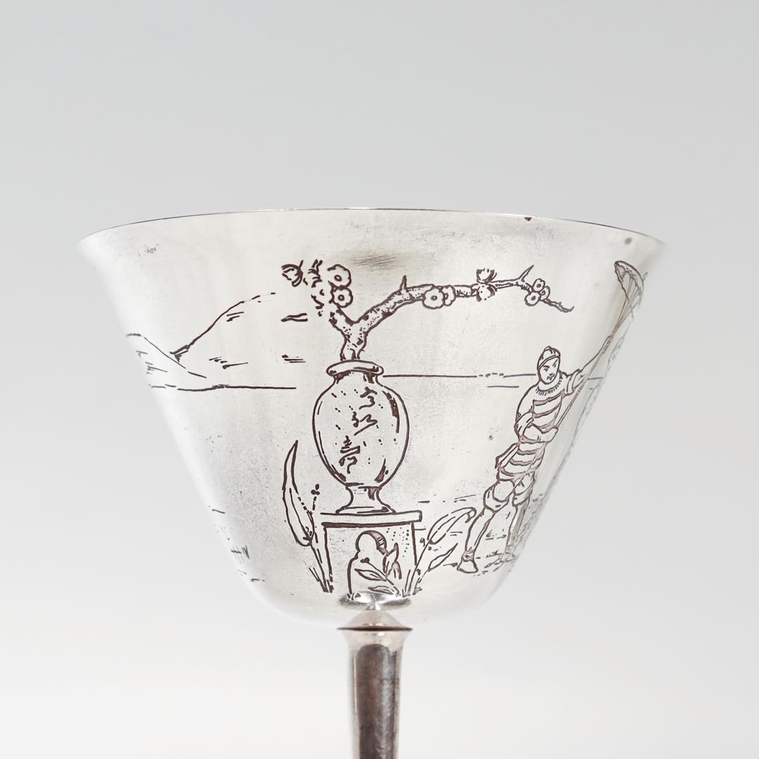Pareja de Copas de Martini-Cóctel Antiguas Art Decó Gorham de Plata de Ley Japonisme en venta 10