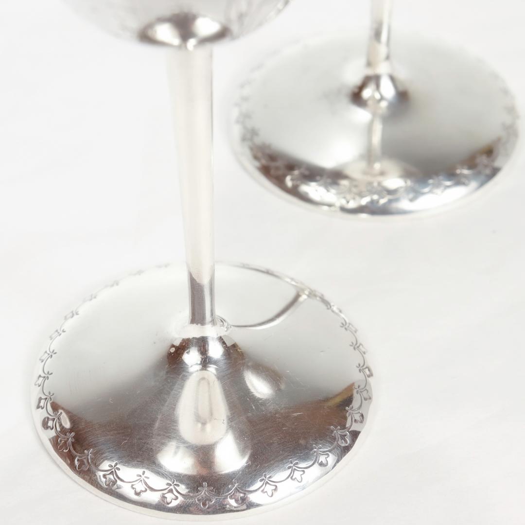 Pair Antique Art Deco Gorham Sterling Silver Japonisme Martini-Cocktail Glasses For Sale 15