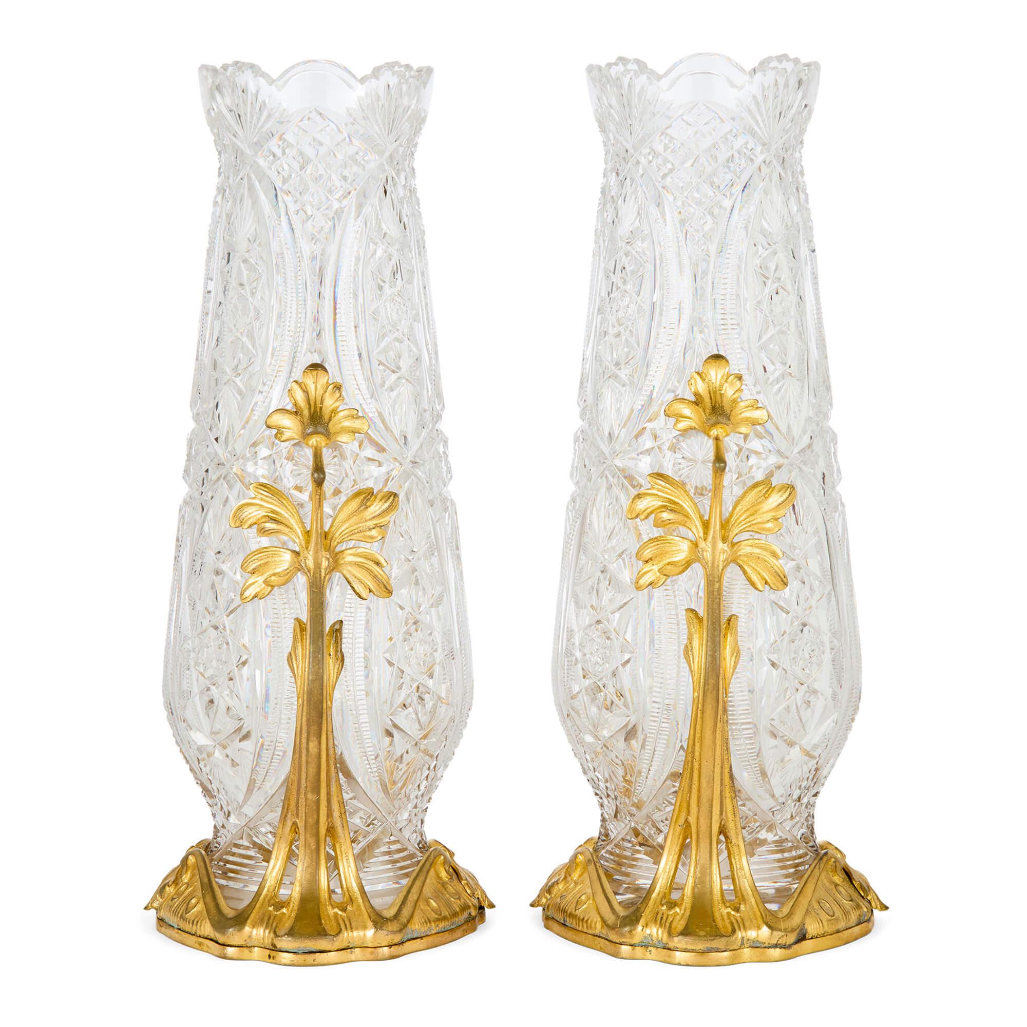 Par Antiguo Art Nouveau Francés Ormolu Oro Cristal Floreros Baccarat en Bueno estado para la venta en London, GB