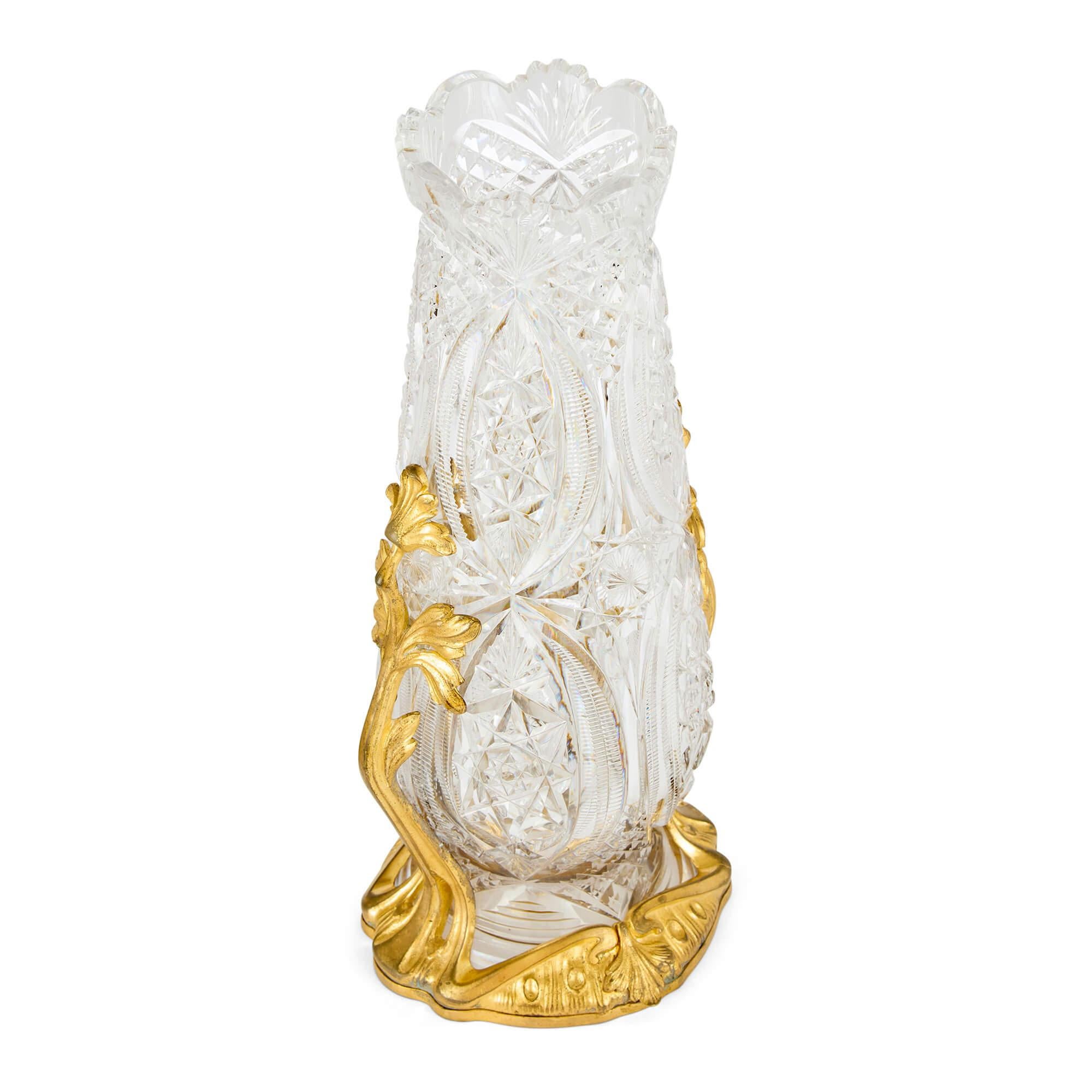 Par Antiguo Art Nouveau Francés Ormolu Oro Cristal Floreros Baccarat siglo XX en venta