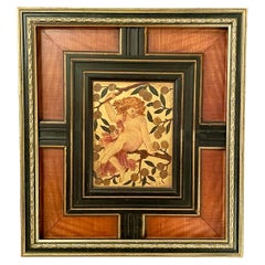 Pareja de Cuadros Art Nouveau Antiguos Enmarcados en Madera Satinada y Paneles de Ébano Circa 1900