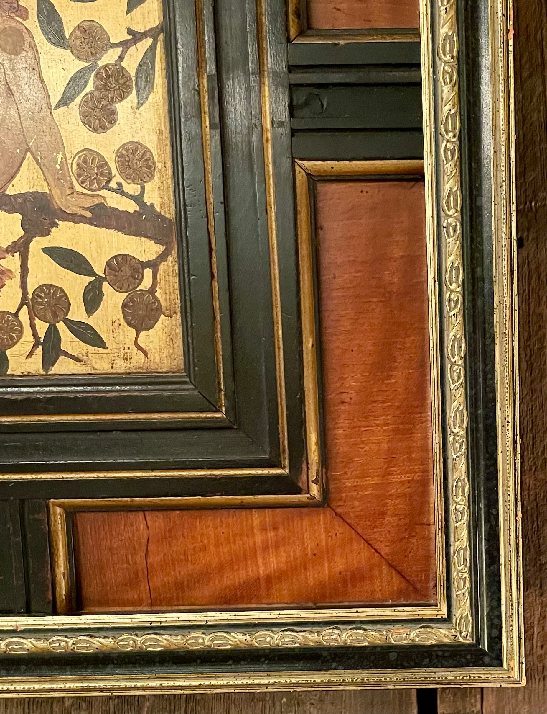 Pair Antique Art Nouveau Paintings Framed in Satinwood & Ebony Panels Circa 1900 In Good Condition For Sale In New Orleans, LA