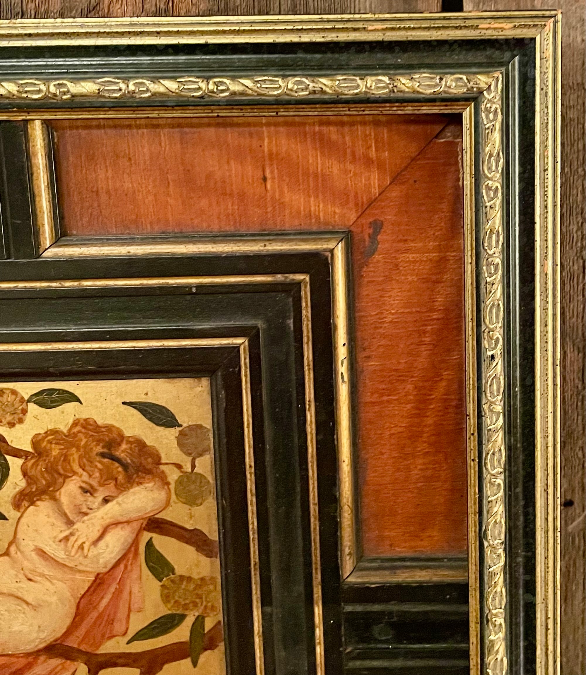Pair Antique Art Nouveau Paintings Framed in Satinwood & Ebony Panels Circa 1900 For Sale 2