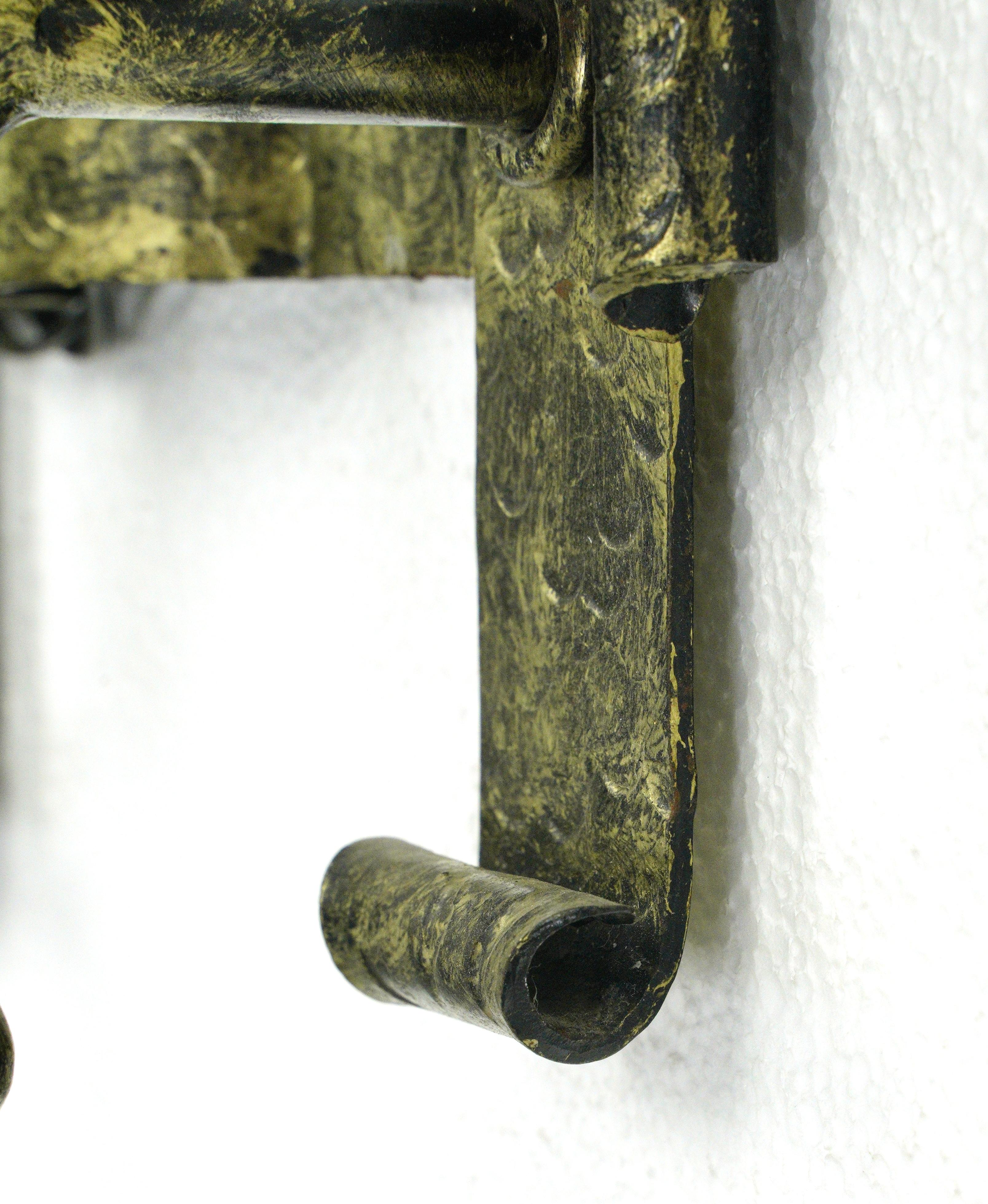 Pair Antique Arts & Crafts 2 Arm Black Steel Wall Sconces For Sale 3