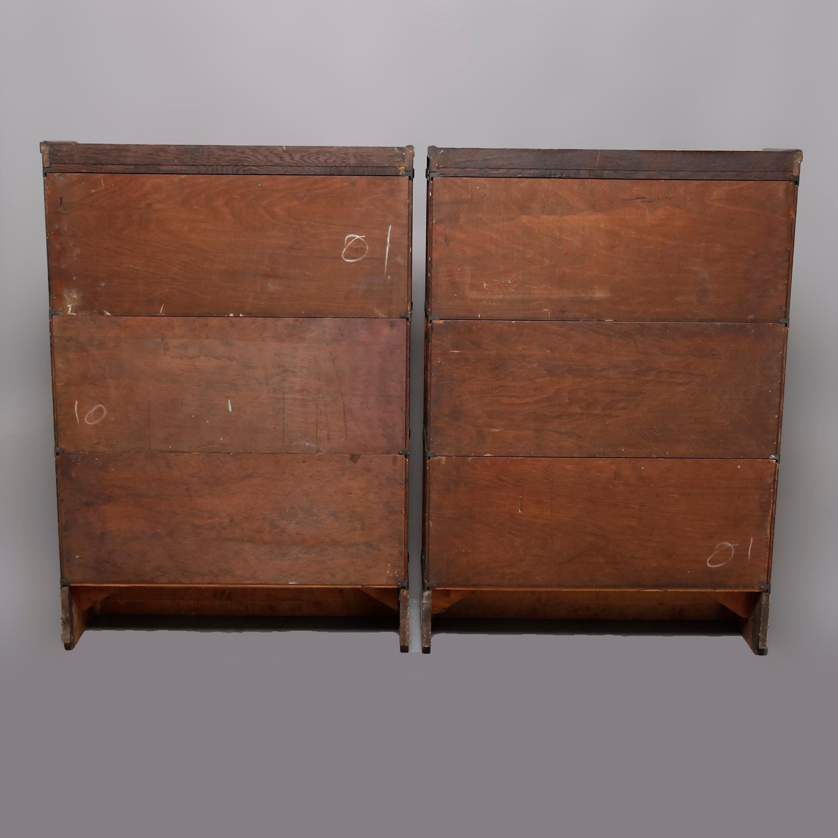 Pair of Antique Arts & Crafts Oak 3-Section Barrister Bookcases by Macey In Good Condition In Big Flats, NY