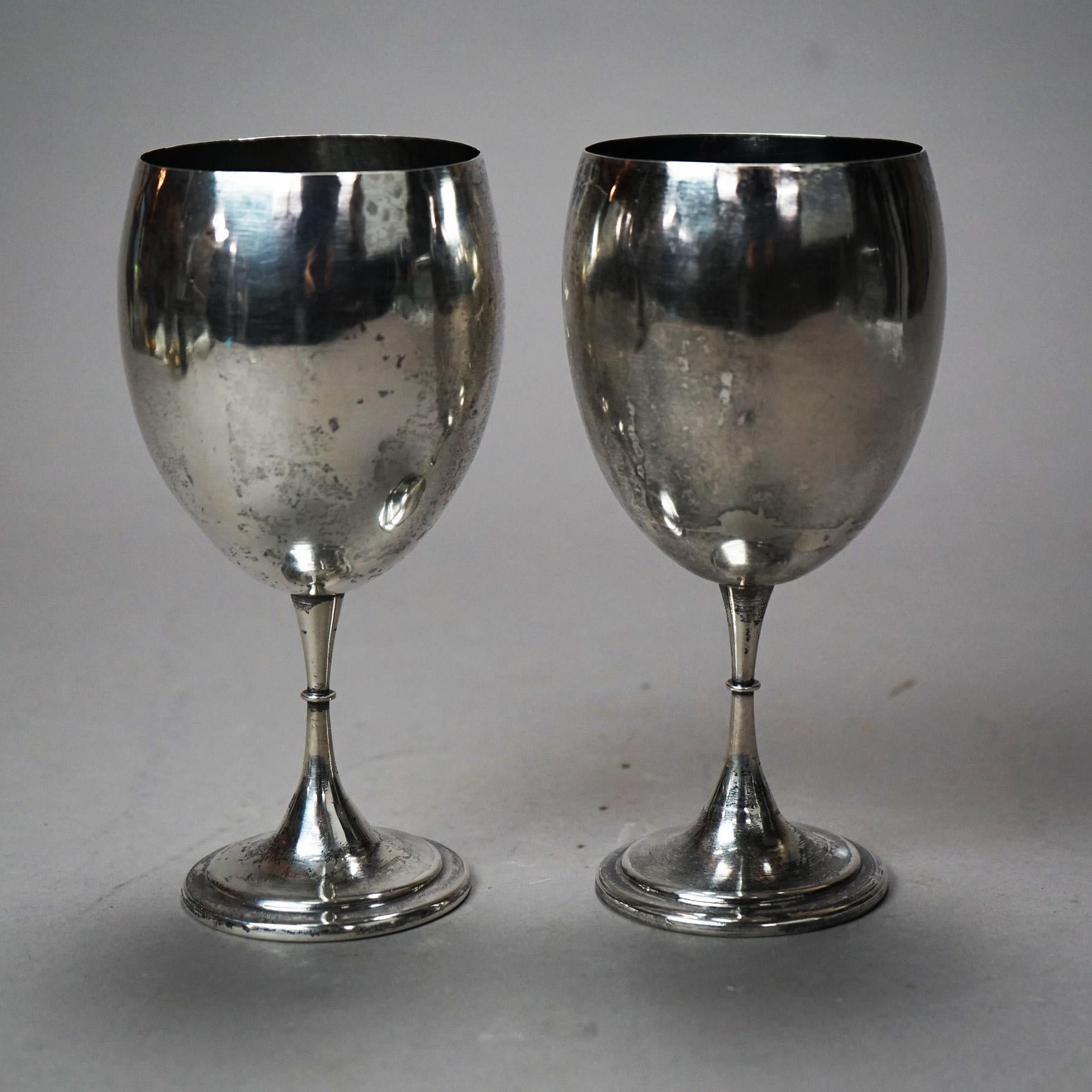 Pair Antique Arts & Crafts Sterling Silver Goblets, Monogram AS, A. Stone (attr) 1