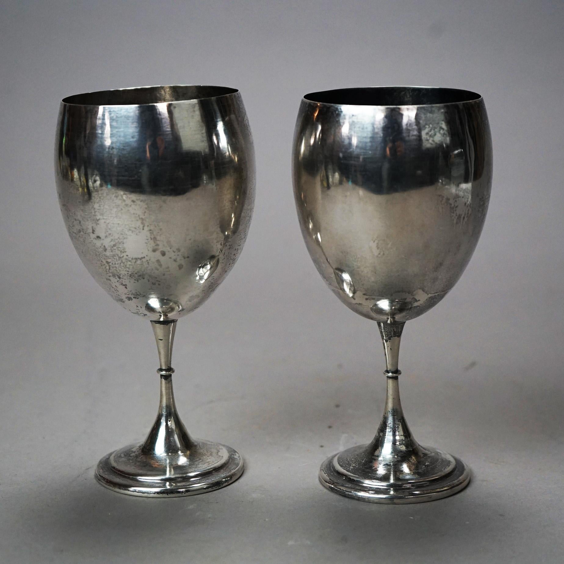Pair Antique Arts & Crafts Sterling Silver Goblets, Monogram AS, A. Stone (attr) 2