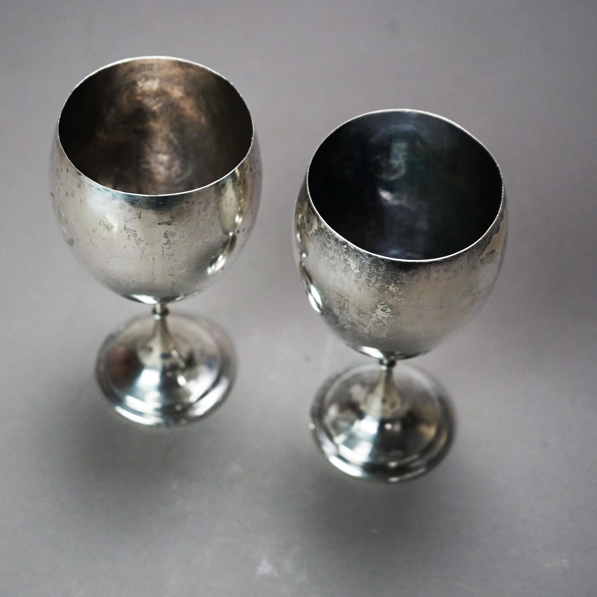 Pair Antique Arts & Crafts Sterling Silver Goblets, Monogram AS, A. Stone (attr) 5