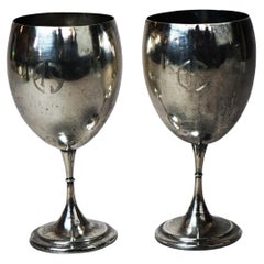 Pair Antique Arts & Crafts Sterling Silver Goblets, Monogram AS, A. Stone (attr)