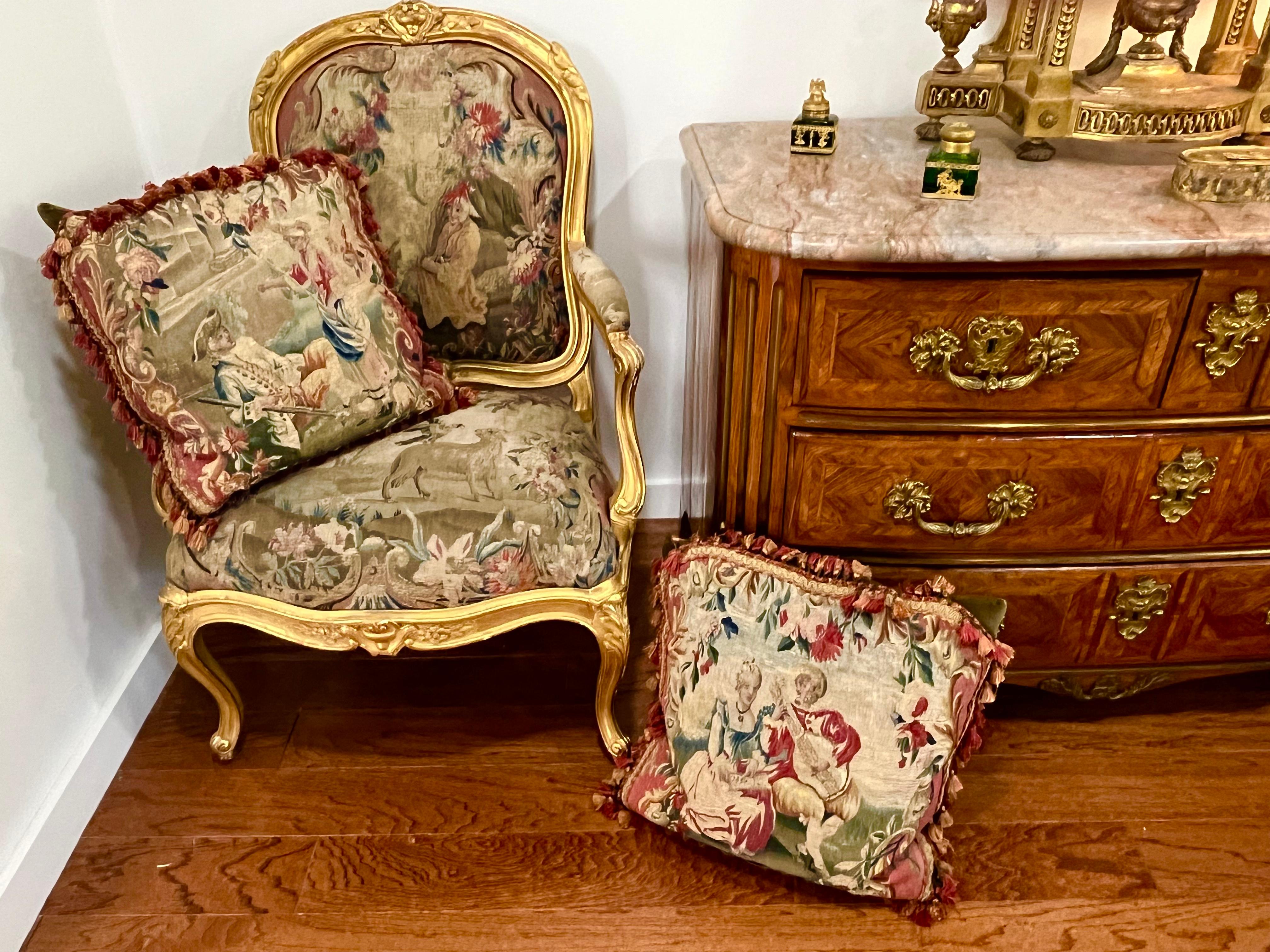 Pair Large Antique Aubusson Style Tapestry Pillows  For Sale 4