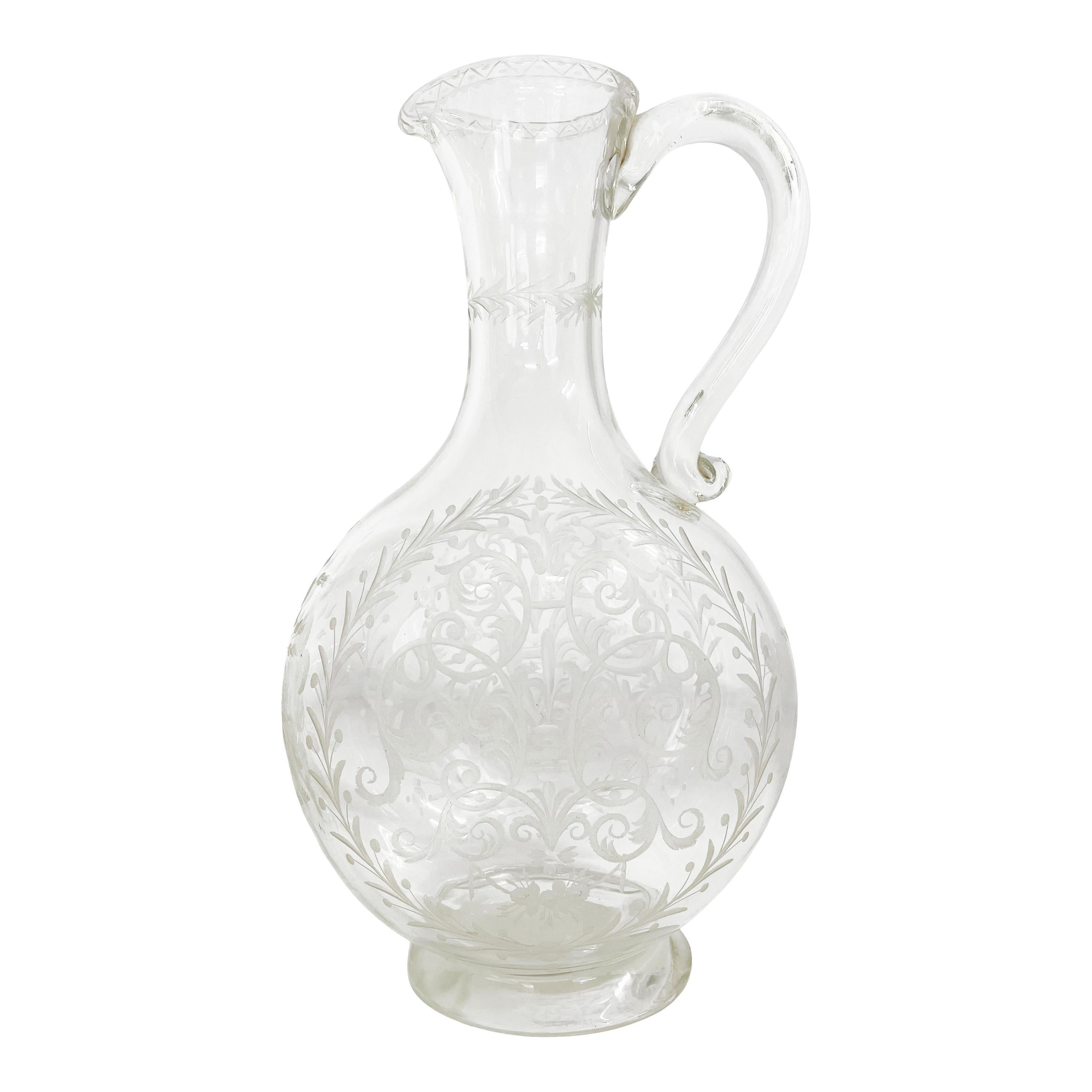 Coppia di antichi decantatori di vino e liquori in vetro inciso Lobmeyr 1880 in vendita 2