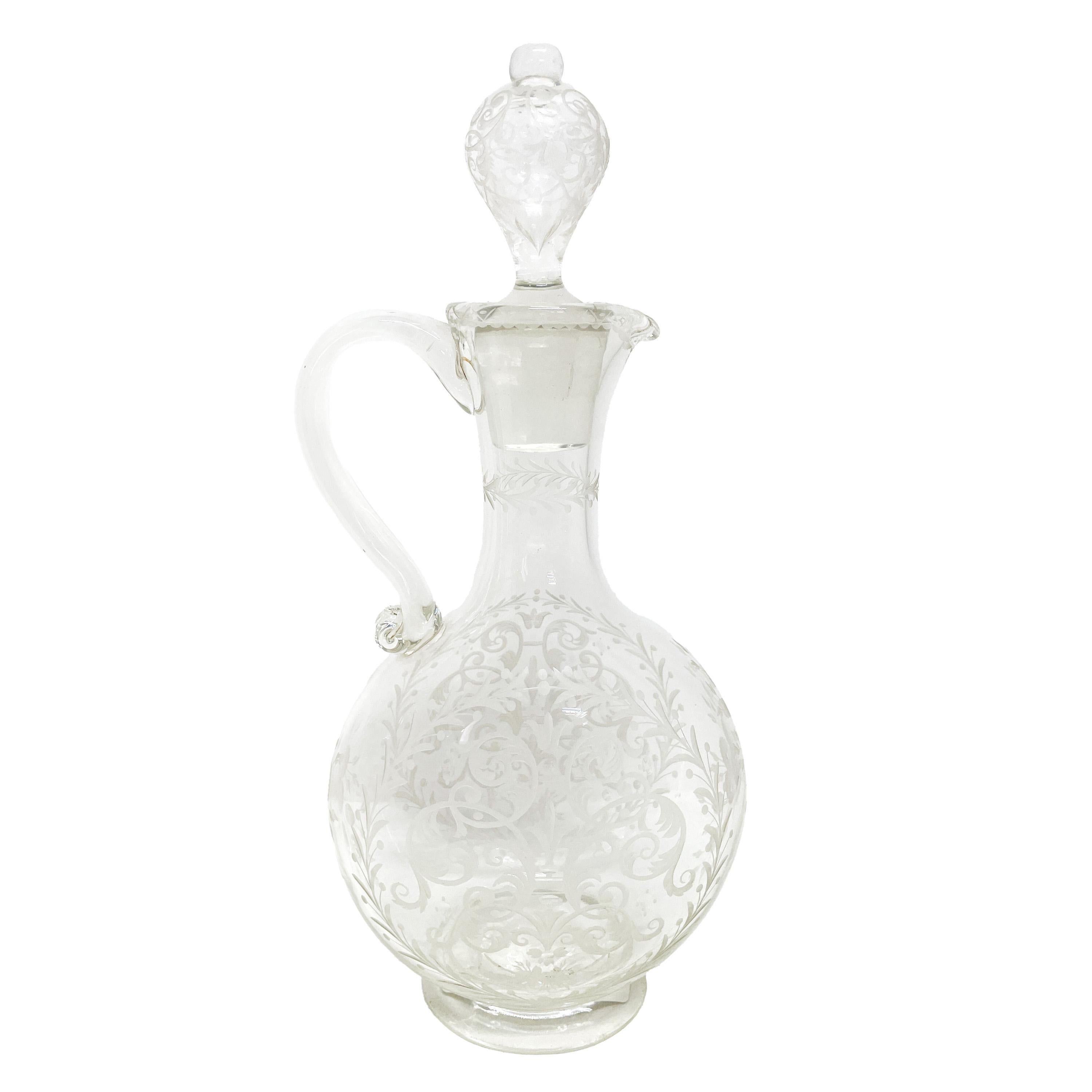 Una bella coppia di antichi decantatori e tappi per vino o liquori in vetro acidato di Boemia, realizzati da Lobmeyr, Austria, circa 1880.
Un'ottima coppia di antichi decanter per vino o liquori in vetro acidato, realizzati dal principale produttore