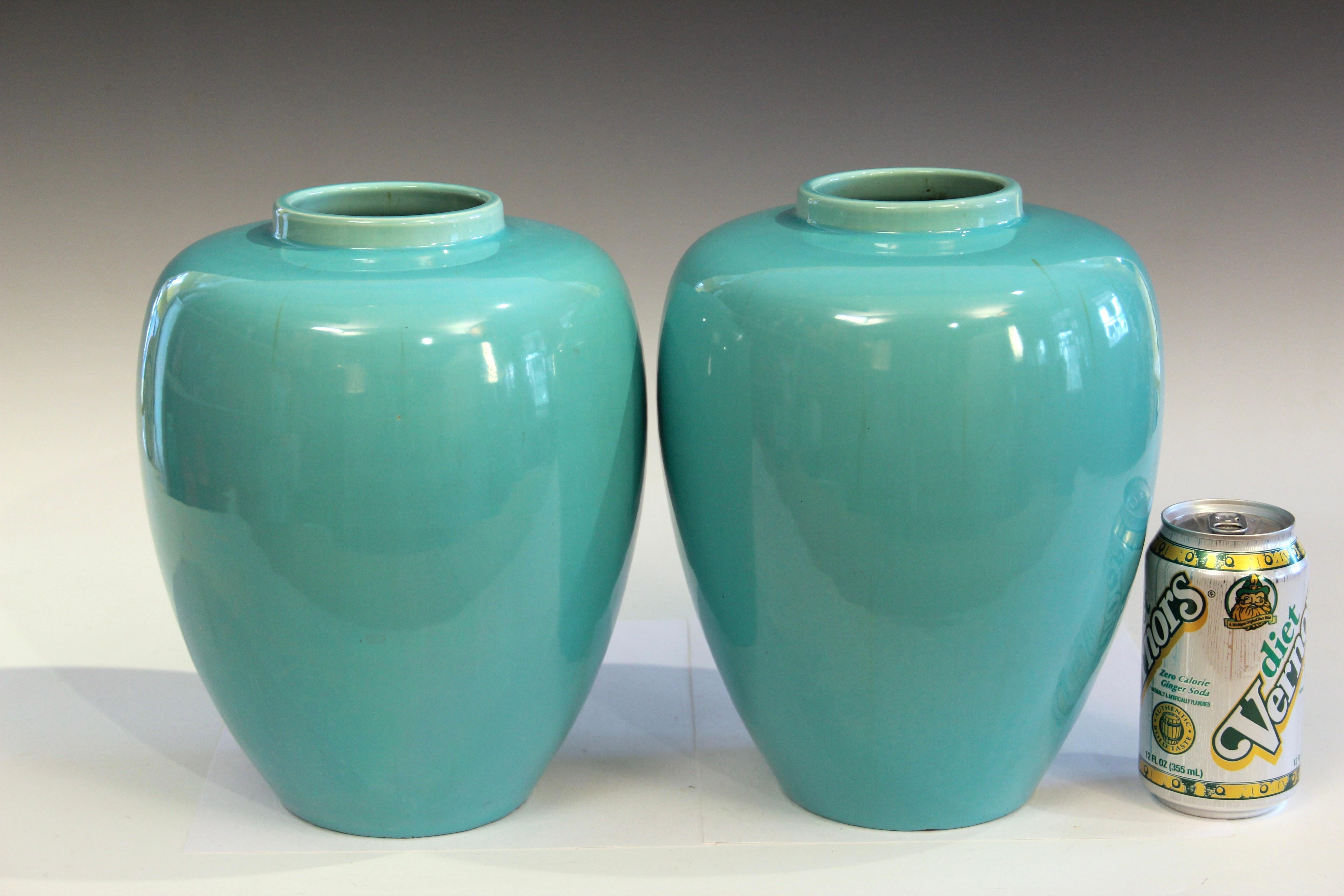 Pair Antique Awaji Pottery Turquoise Ginger Jars For Sale 1