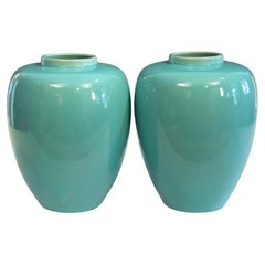 Paar antike Awaji Pottery Türkis Ingwer Jars