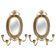 Pair Antique Baccarat Crystal, Gold Bronze & Adjustable Mirror Sconces Ca. 1910s